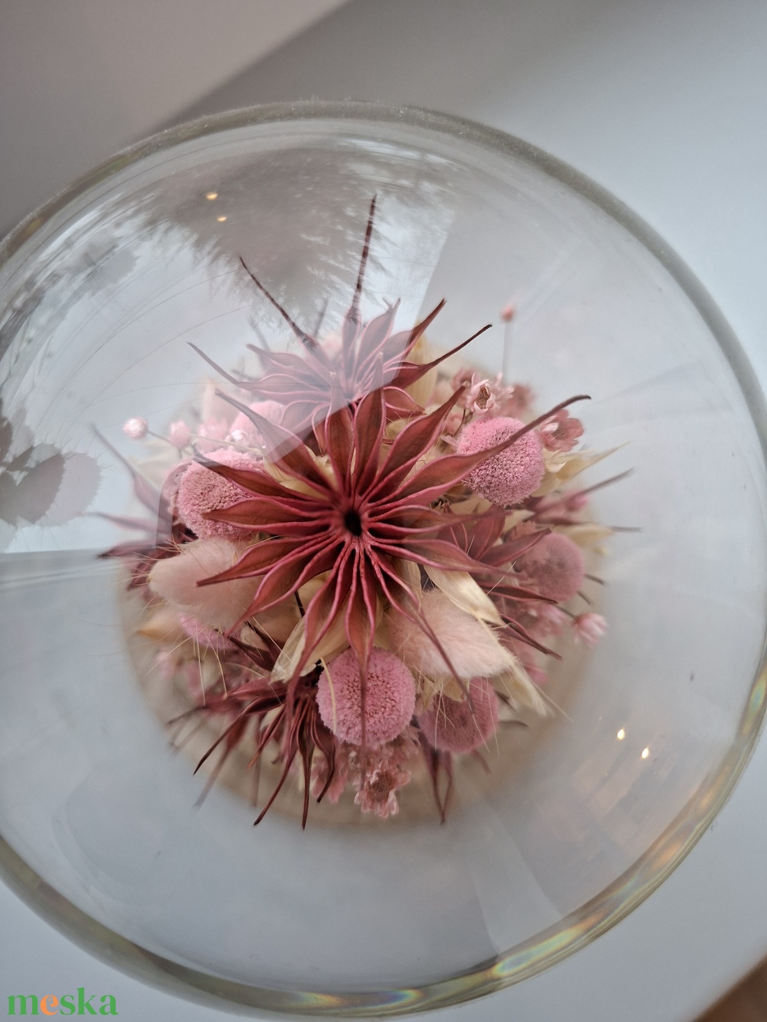 Üvegbúra szárított virágokkal - otthon & életmód - dekoráció - asztal és polc dekoráció - asztaldísz - Meska.hu