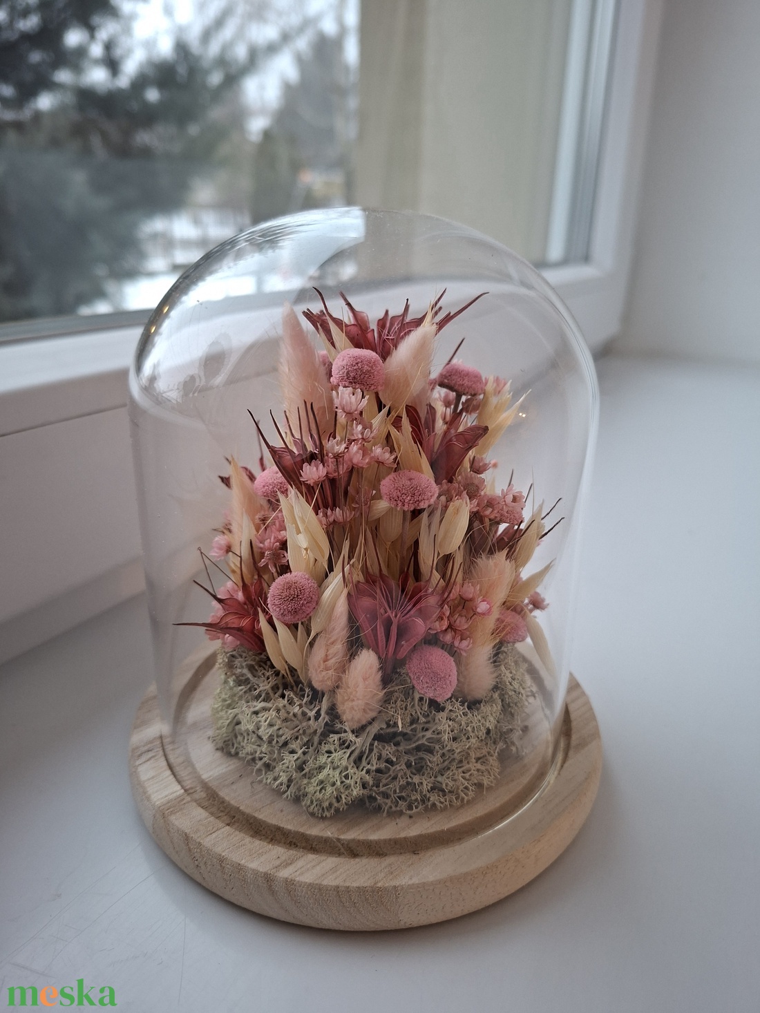 Üvegbúra szárított virágokkal - otthon & életmód - dekoráció - asztal és polc dekoráció - asztaldísz - Meska.hu
