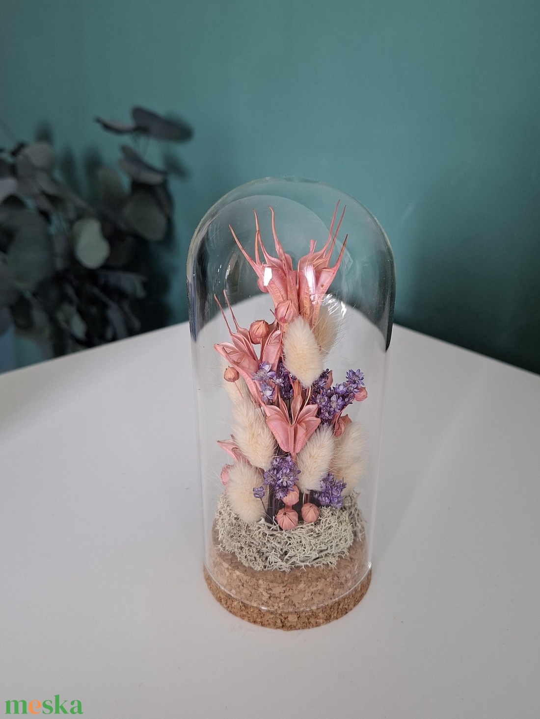 Üvegbúra szárított virágokkal - otthon & életmód - virágdekoráció - virágdíszek - asztali virágdísz - Meska.hu