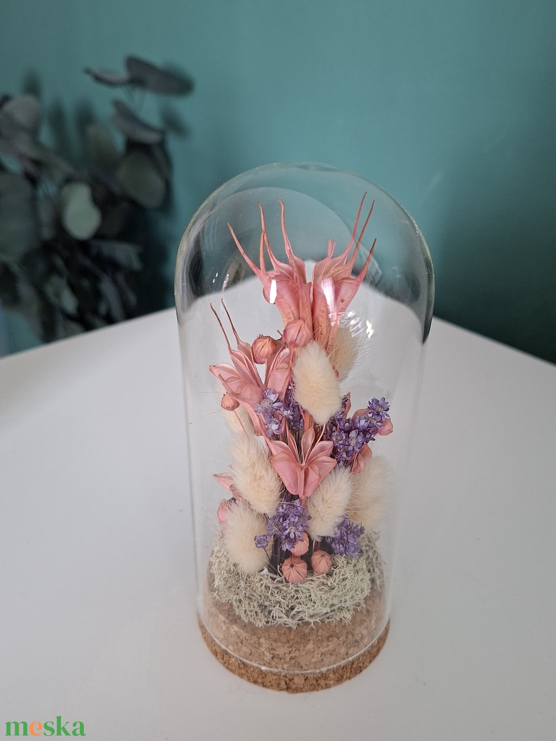 Üvegbúra szárított virágokkal - otthon & életmód - virágdekoráció - virágdíszek - asztali virágdísz - Meska.hu