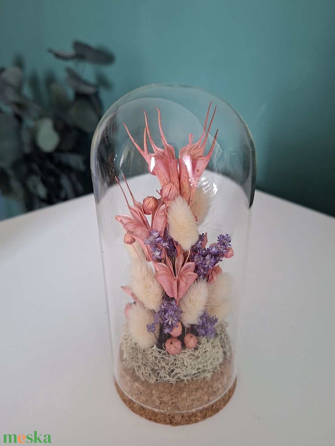 Üvegbúra szárított virágokkal - otthon & életmód - virágdekoráció - virágdíszek - asztali virágdísz - Meska.hu