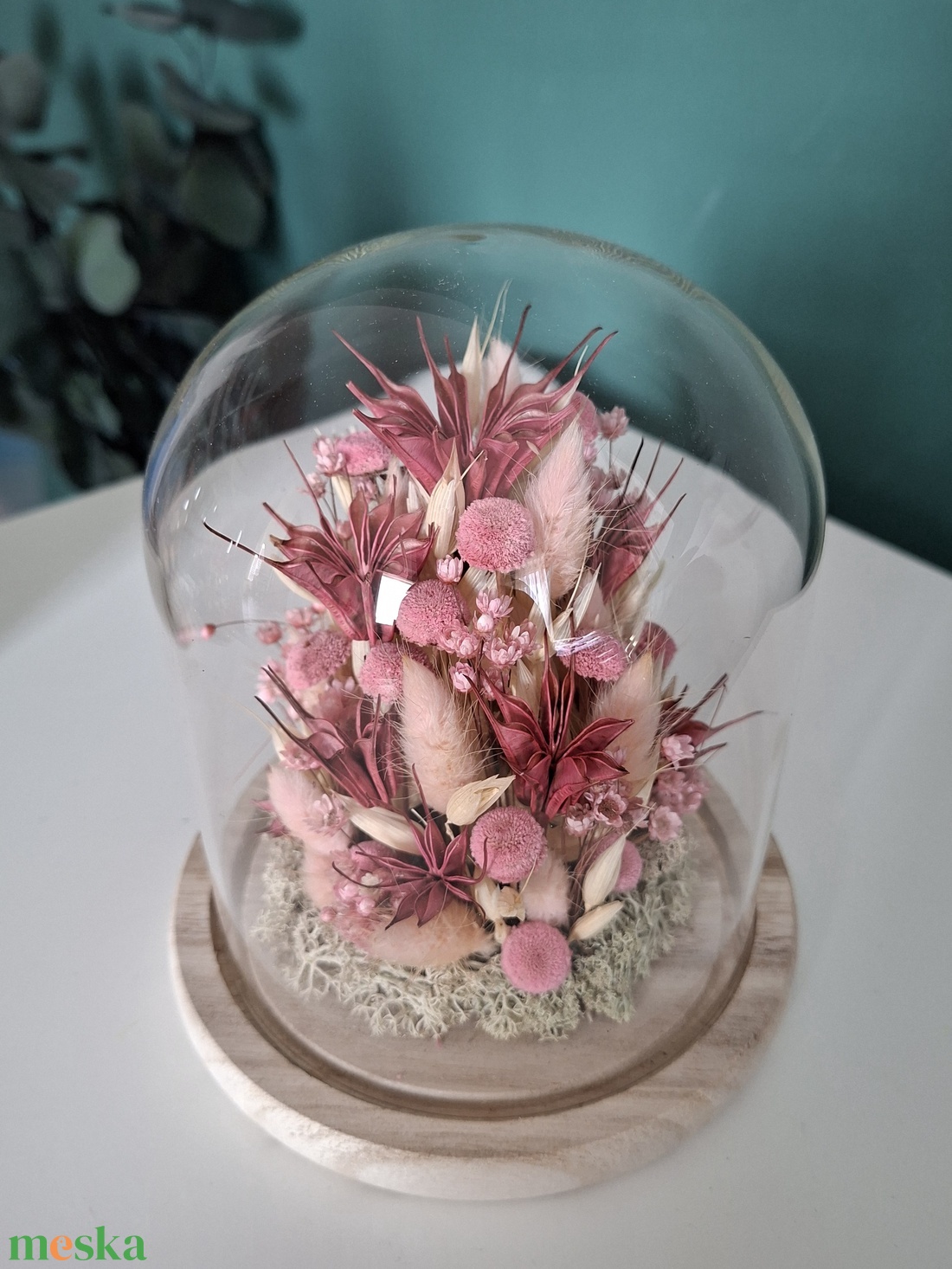 Tavaszi üvegbúra szárított virágokkal - otthon & életmód - virágdekoráció - virágdíszek - asztali virágdísz - Meska.hu