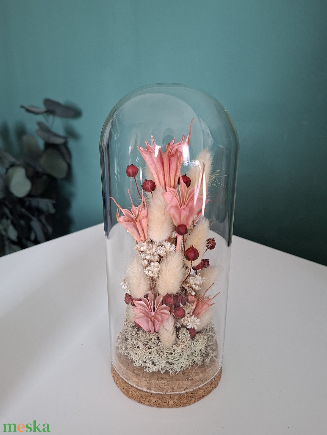Üvegbúra szárított virágokkal - otthon & életmód - virágdekoráció - virágdíszek - asztali virágdísz - Meska.hu