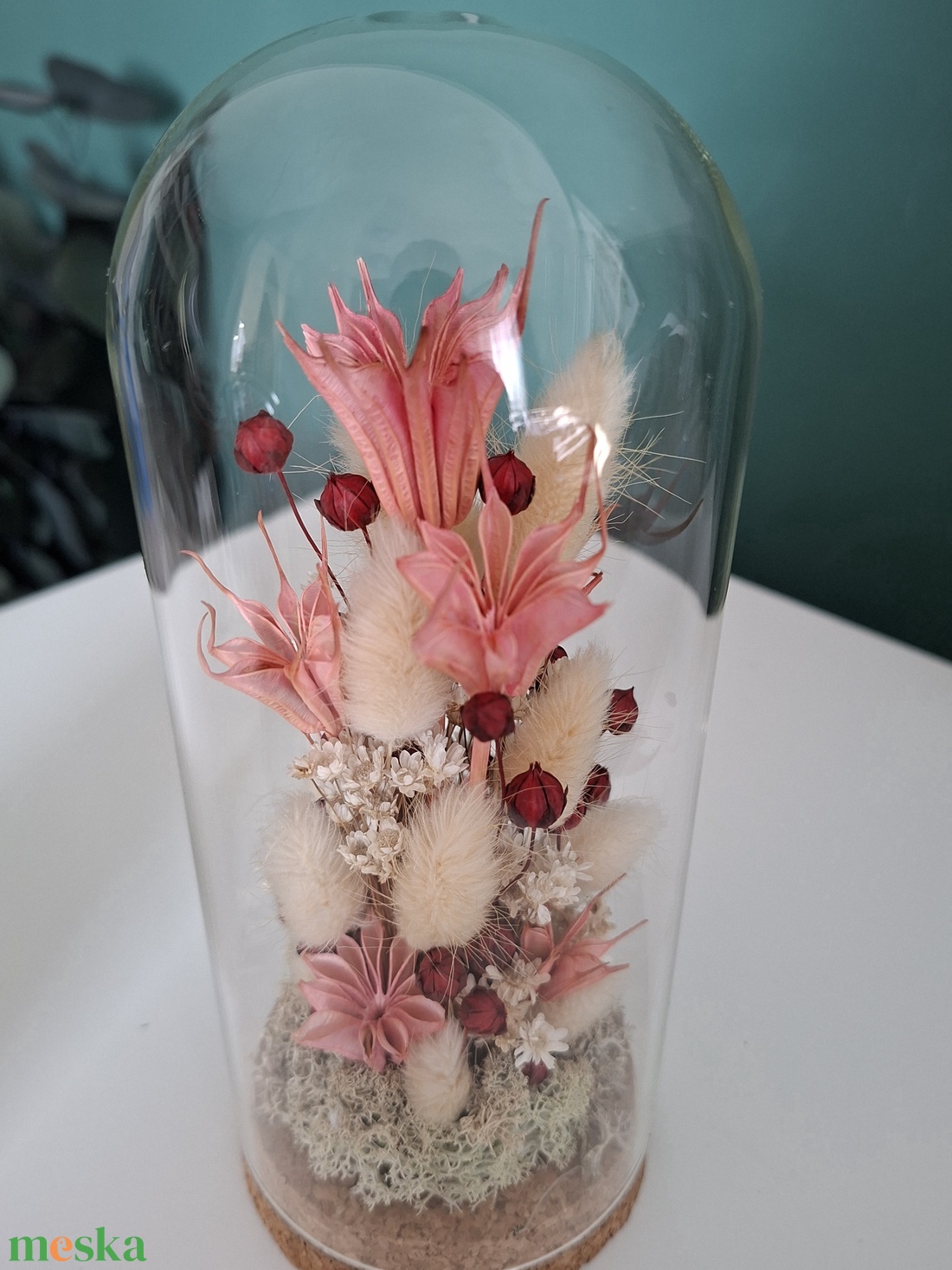 Üvegbúra szárított virágokkal - otthon & életmód - virágdekoráció - virágdíszek - asztali virágdísz - Meska.hu