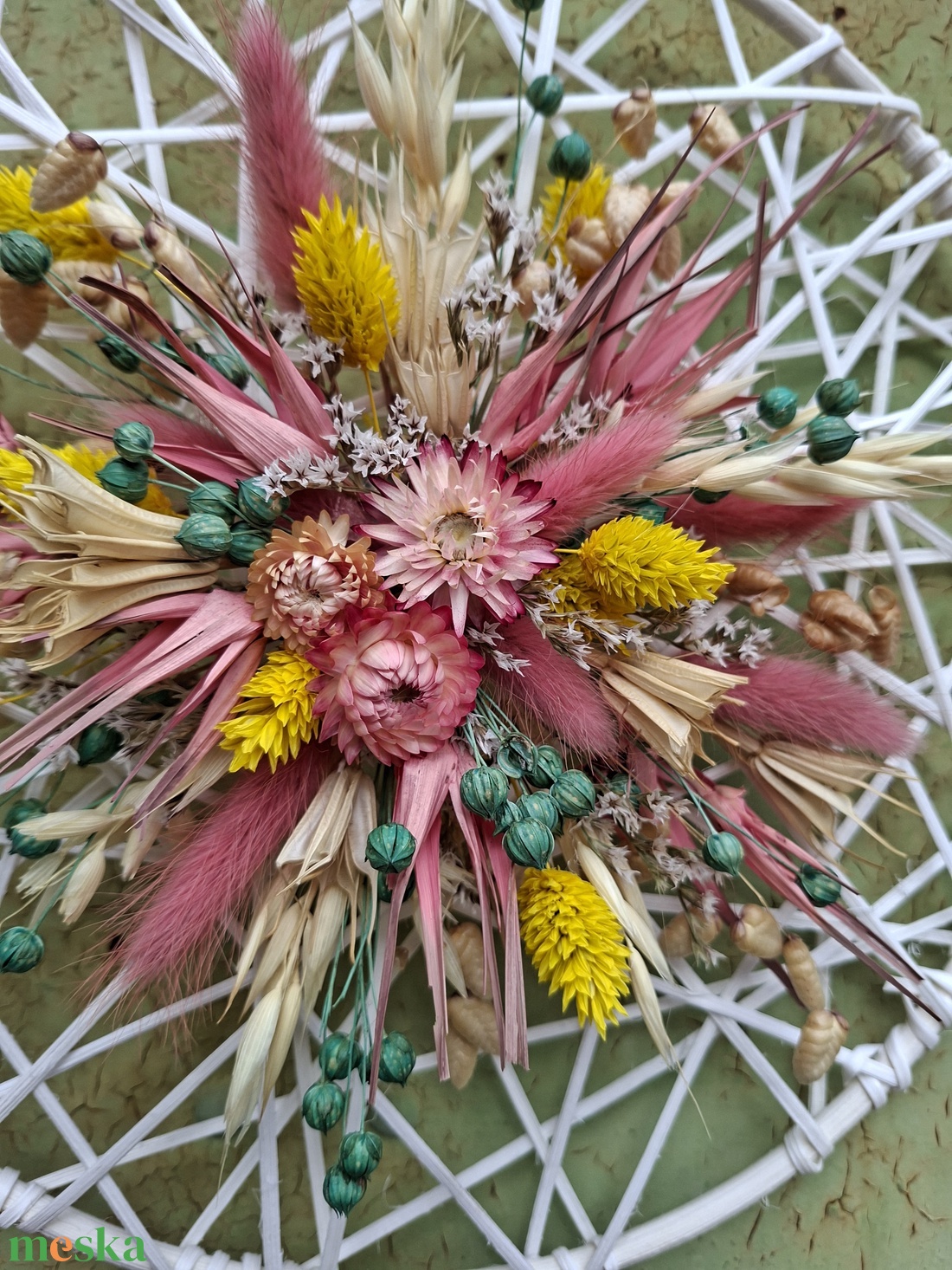 Szárazvirágos falidísz, ajtódísz - otthon & életmód - dekoráció - fali és függő dekoráció - falra akasztható dekor - Meska.hu