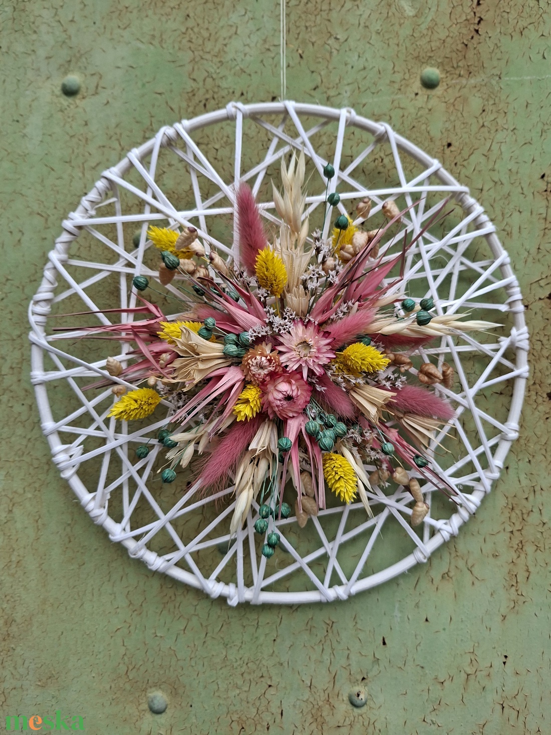 Szárazvirágos falidísz, ajtódísz - otthon & életmód - dekoráció - fali és függő dekoráció - falra akasztható dekor - Meska.hu