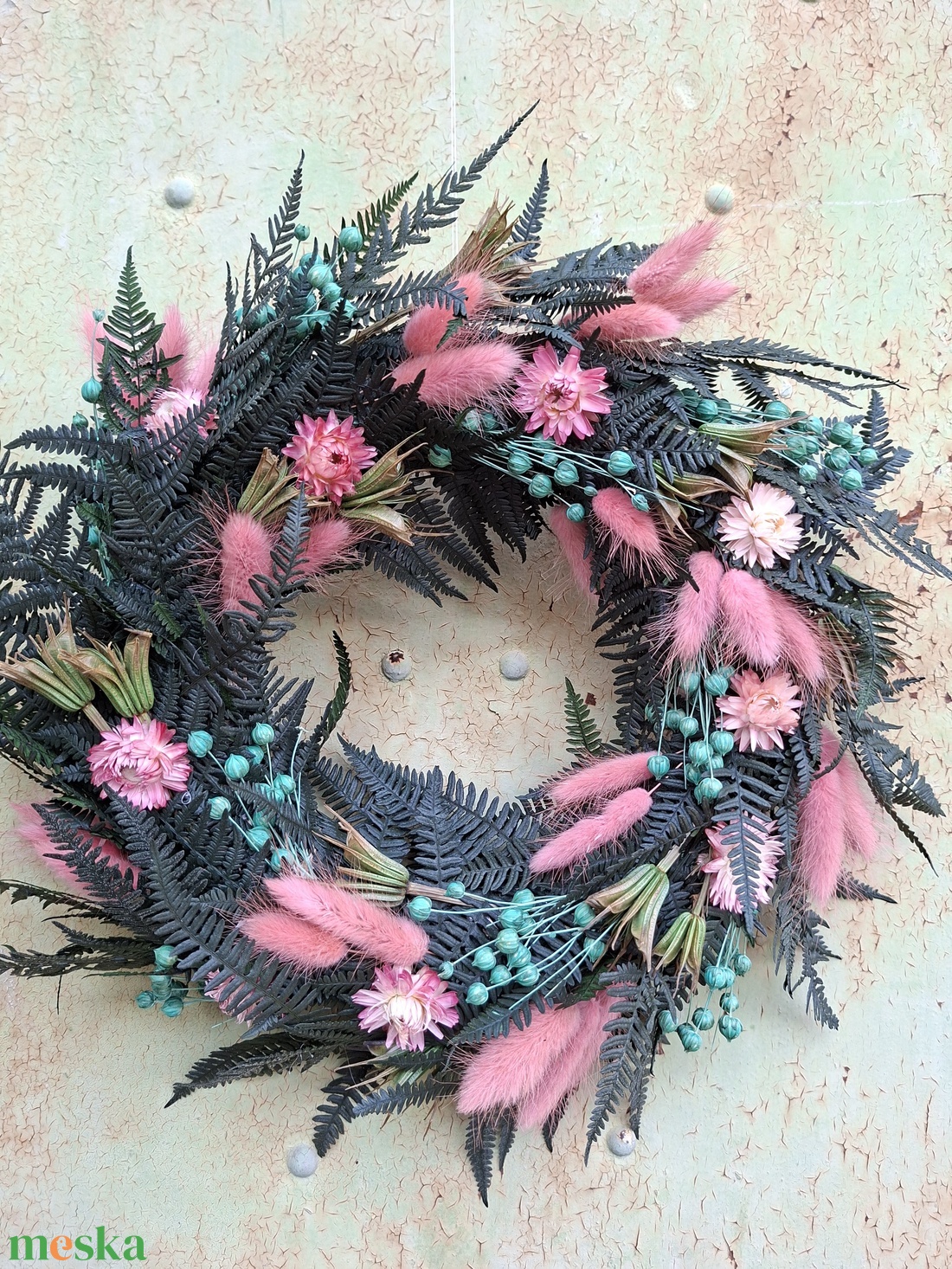 Tavaszi szárított virágos ajtódísz, falidísz - otthon & életmód - dekoráció - ajtó- és ablak dekoráció - ajtódísz & kopogtató - Meska.hu