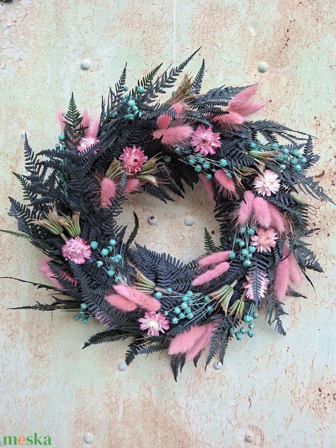 Tavaszi szárított virágos ajtódísz, falidísz - otthon & életmód - dekoráció - ajtó- és ablak dekoráció - ajtódísz & kopogtató - Meska.hu