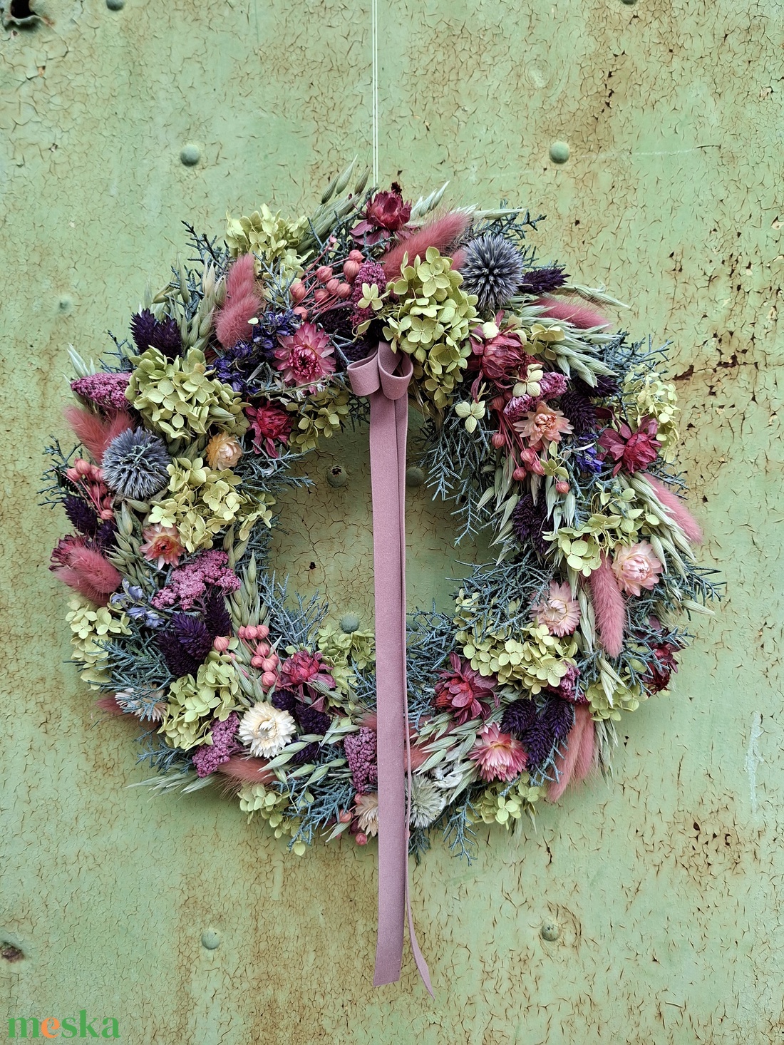 Szárazvirágos tavaszi ajtódísz, kopogtató - otthon & életmód - dekoráció - ajtó- és ablak dekoráció - ajtódísz & kopogtató - Meska.hu