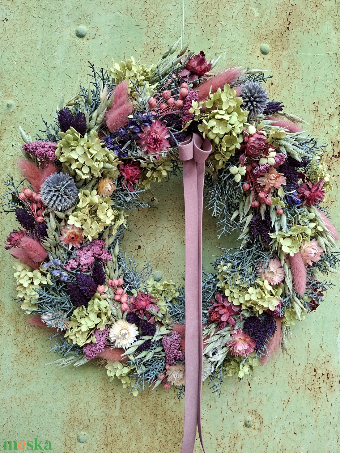 Szárazvirágos tavaszi ajtódísz, kopogtató - otthon & életmód - dekoráció - ajtó- és ablak dekoráció - ajtódísz & kopogtató - Meska.hu