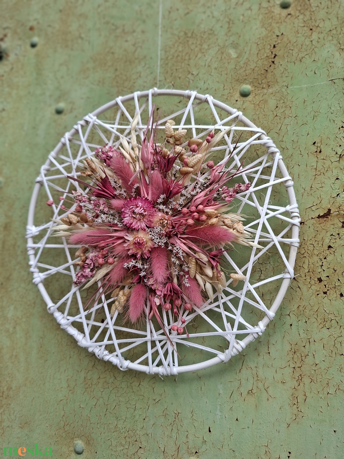 Workshop, tavaszi szárazvirágos falidísz, ajtódísz - otthon & életmód - dekoráció - fali és függő dekoráció - falra akasztható dekor - Meska.hu