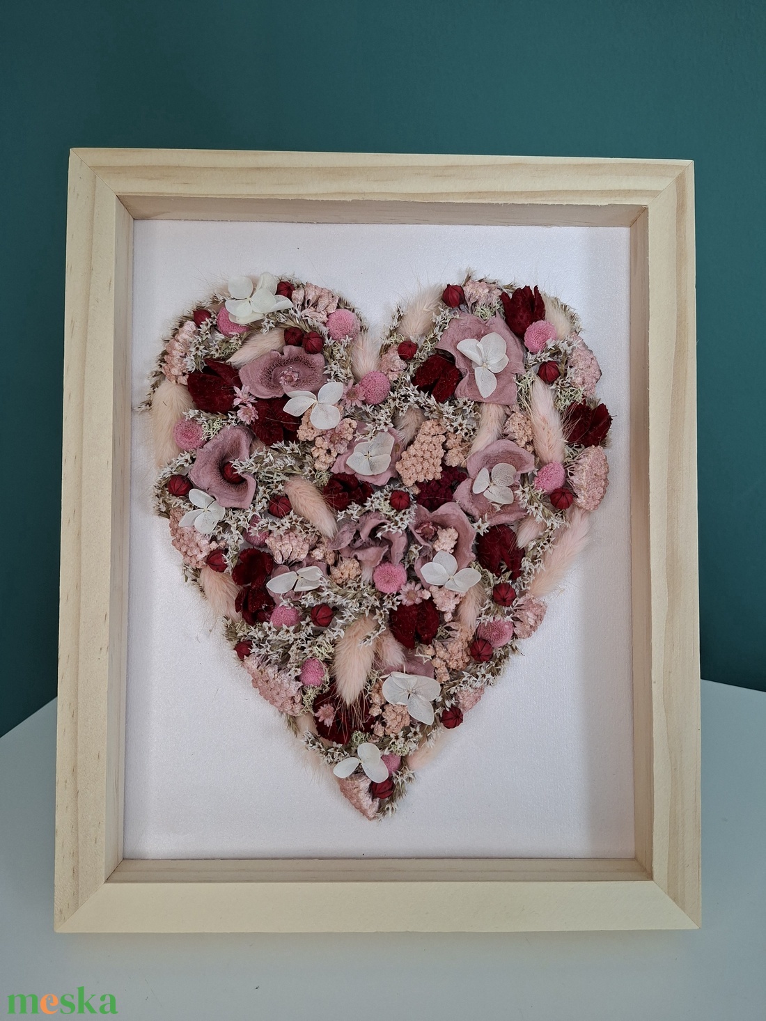 Szárazvirágokból szív képkeretben - otthon & életmód - virágdekoráció - virágdíszek - fali virágdekoráció - Meska.hu