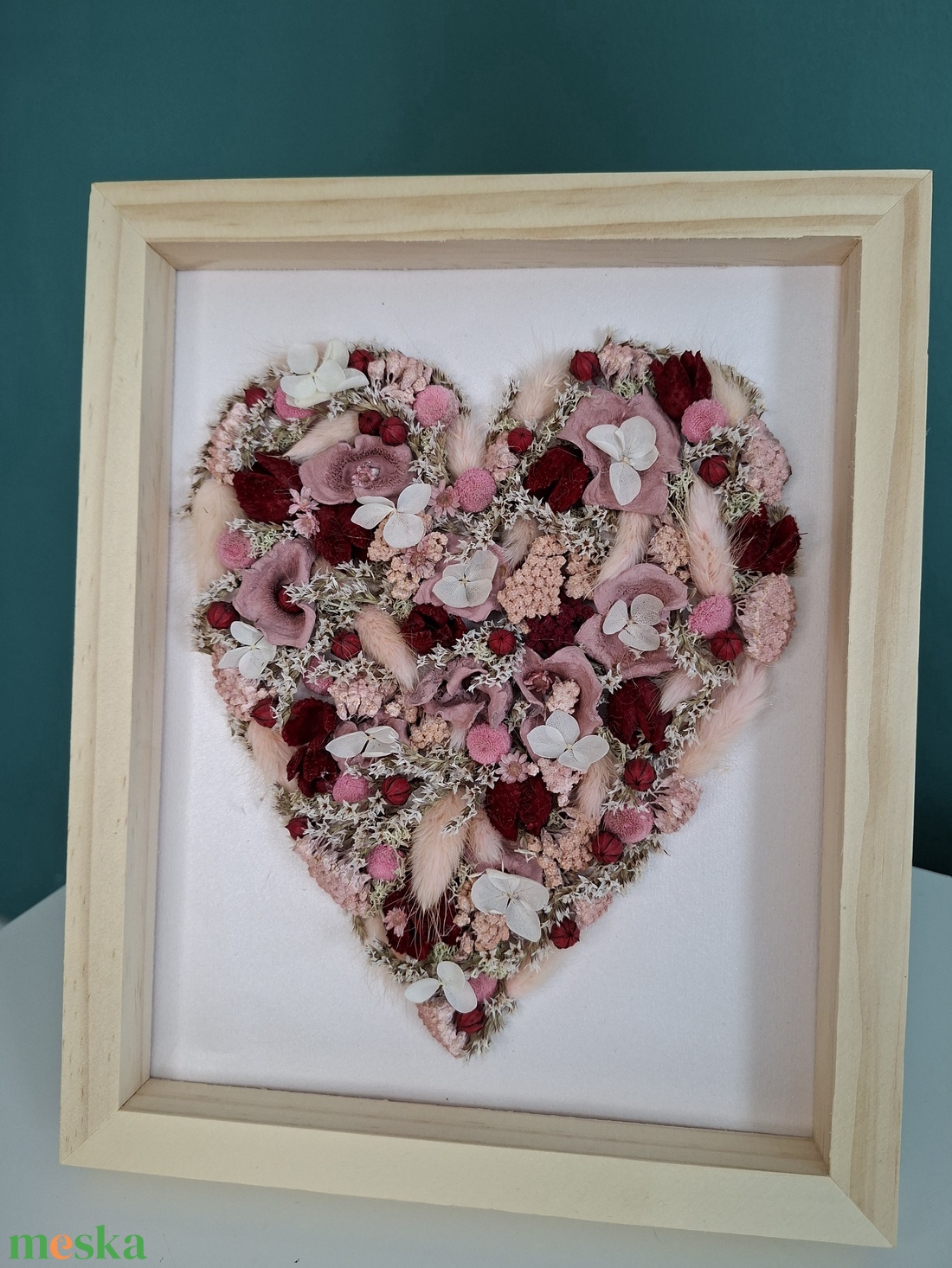 Szárazvirágokból szív képkeretben - otthon & életmód - virágdekoráció - virágdíszek - fali virágdekoráció - Meska.hu