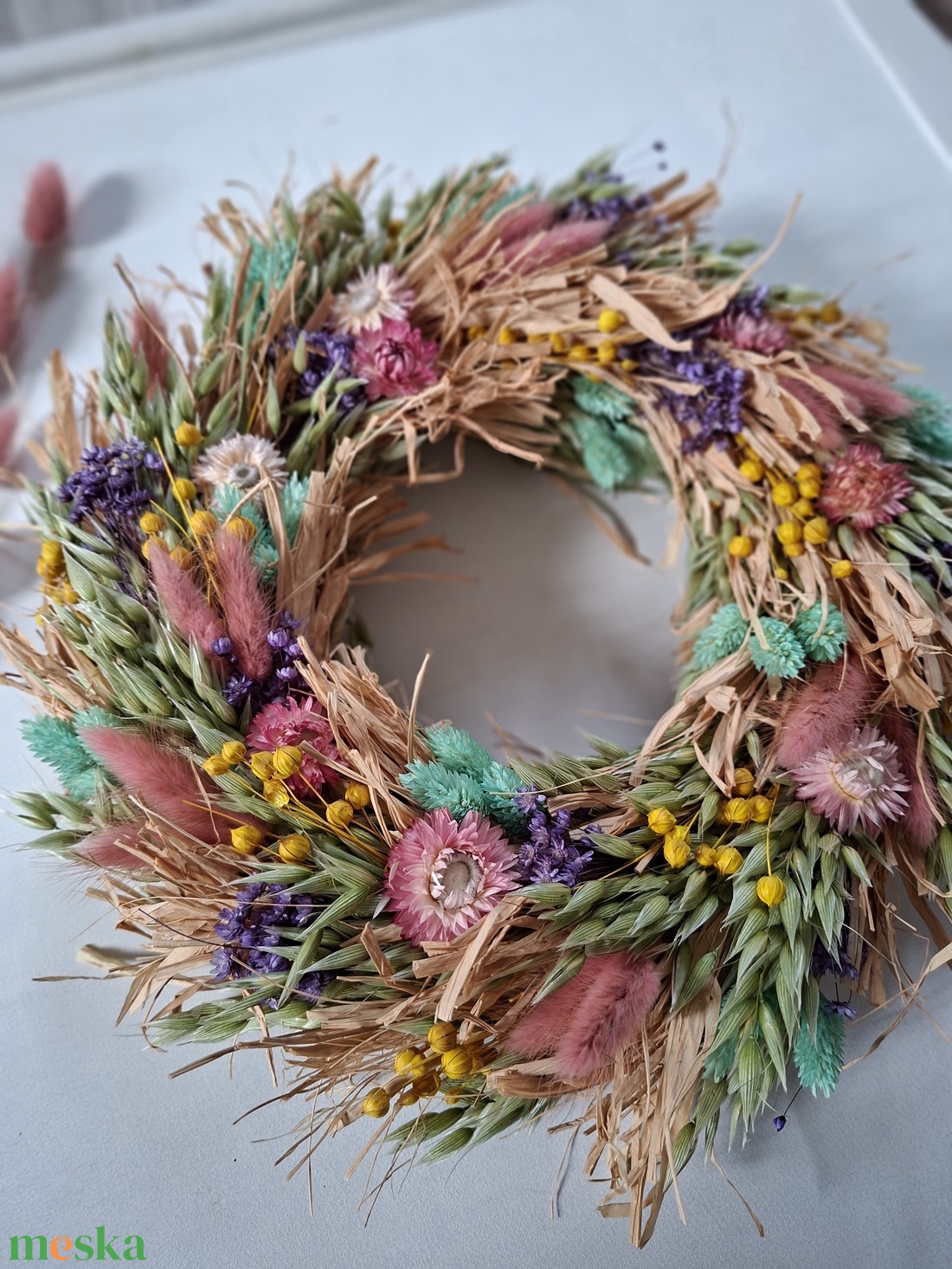 Színes szárazvirágos ajtódísz, koszorú - otthon & életmód - dekoráció - ajtó- és ablak dekoráció - ajtódísz & kopogtató - Meska.hu