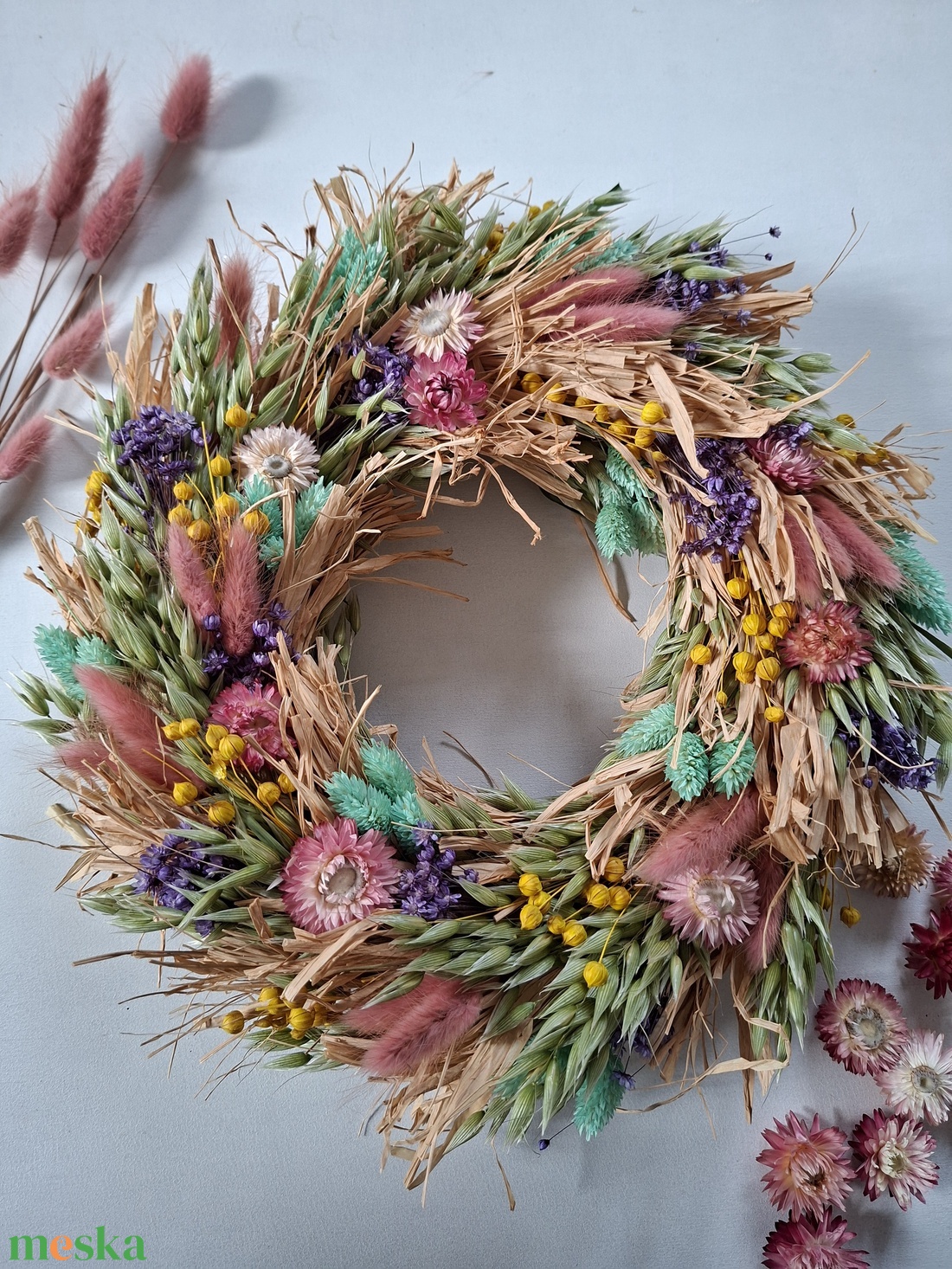 Színes szárazvirágos ajtódísz, koszorú - otthon & életmód - dekoráció - ajtó- és ablak dekoráció - ajtódísz & kopogtató - Meska.hu