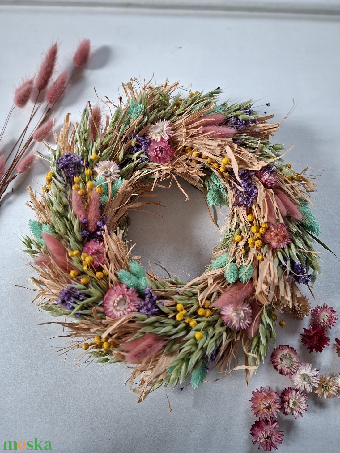 Színes szárazvirágos ajtódísz, koszorú - otthon & életmód - dekoráció - ajtó- és ablak dekoráció - ajtódísz & kopogtató - Meska.hu