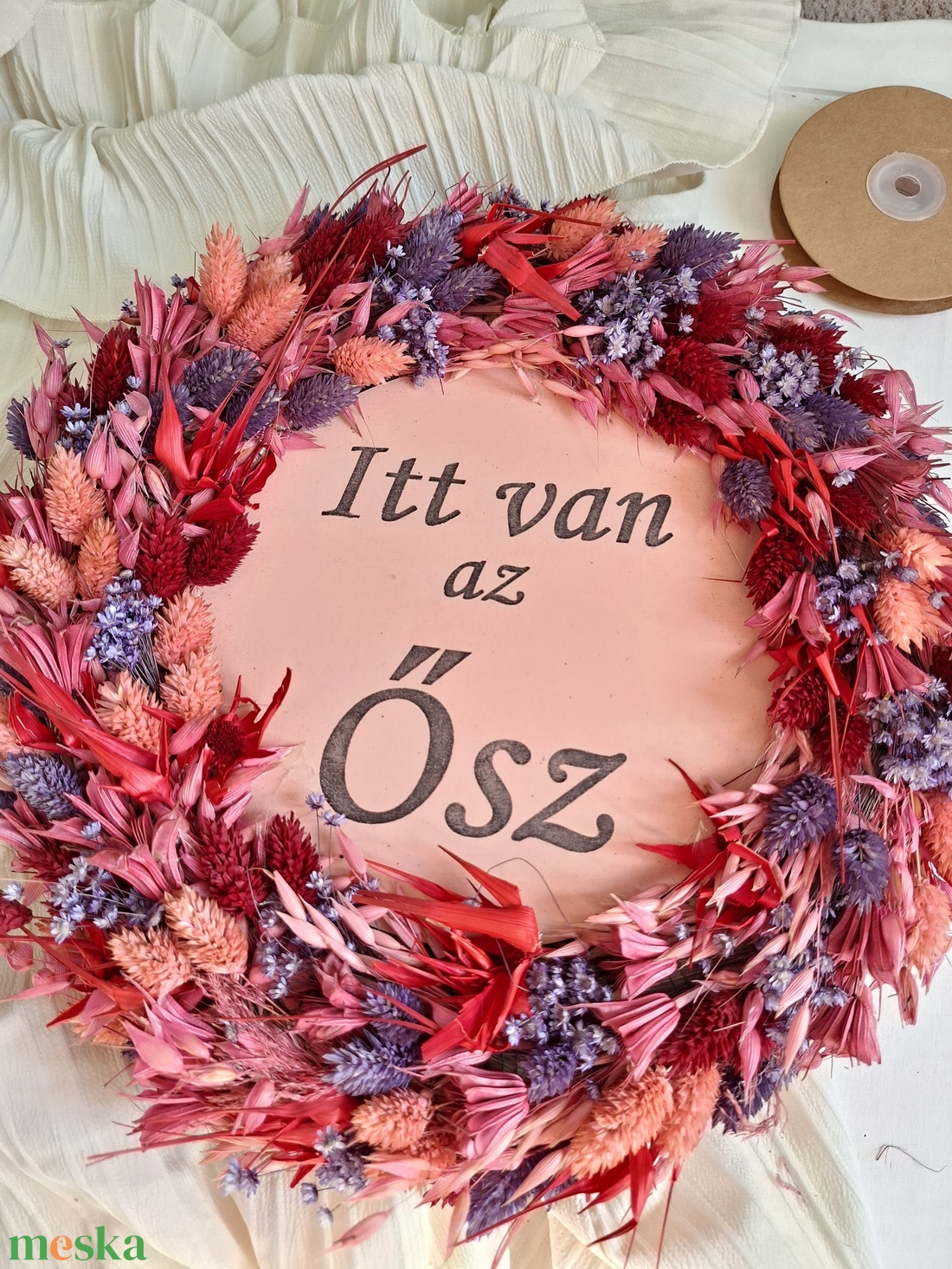 Őszi szárazvirágos ajtódísz, falidísz - otthon & életmód - dekoráció - ajtó- és ablak dekoráció - ajtódísz & kopogtató - Meska.hu