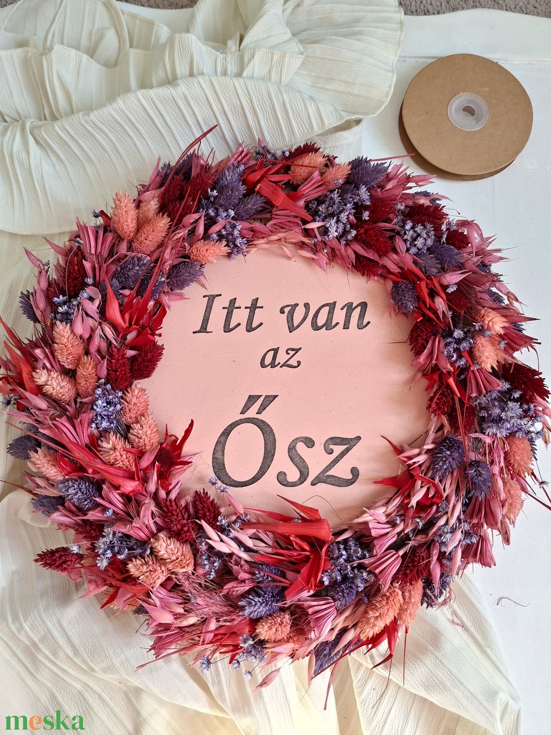 Őszi szárazvirágos ajtódísz, falidísz - otthon & életmód - dekoráció - ajtó- és ablak dekoráció - ajtódísz & kopogtató - Meska.hu