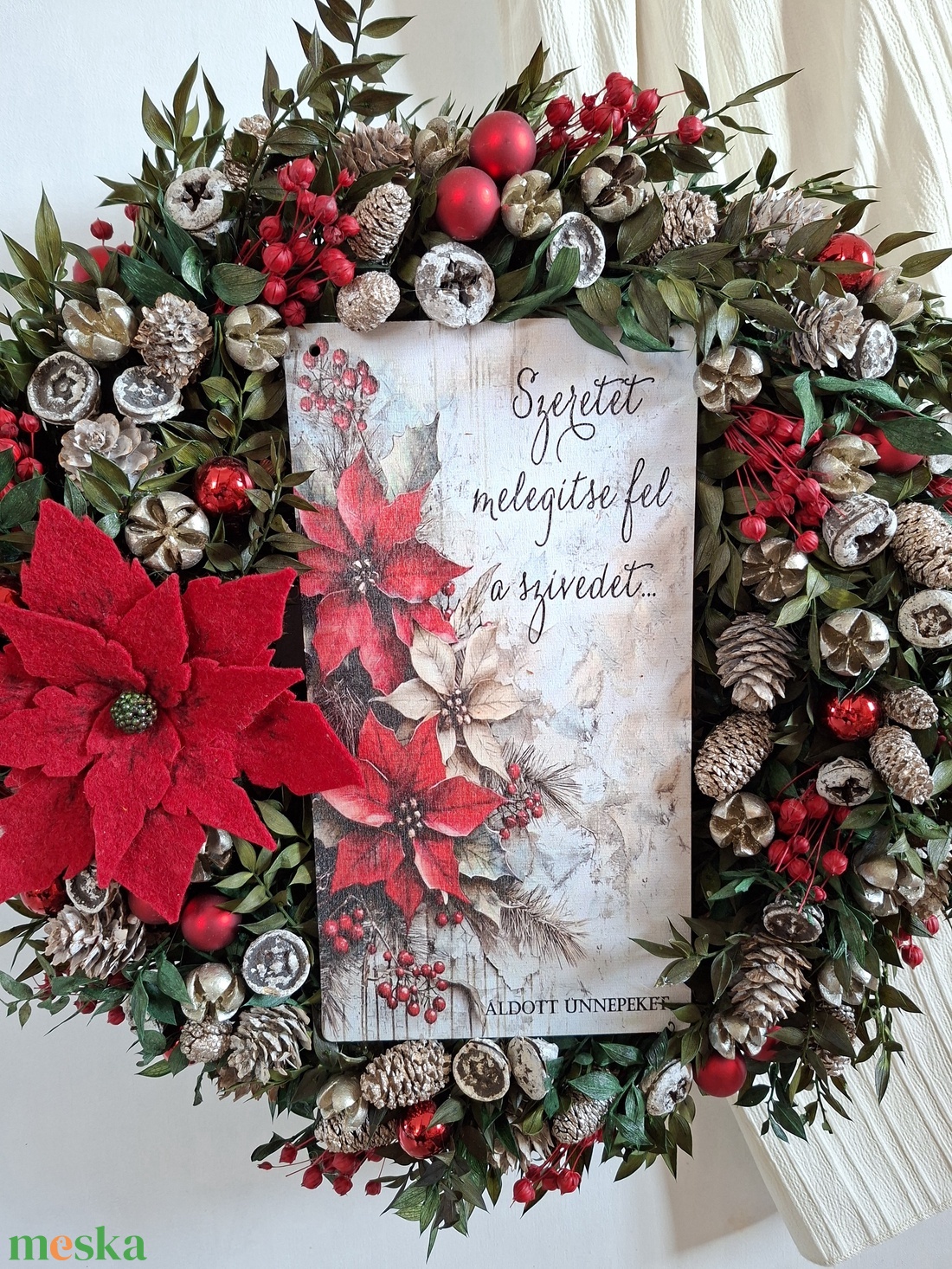 Mikulásvirágos karácsonyi ajtódísz - karácsony - karácsonyi lakásdekoráció - karácsonyi ajtódíszek - Meska.hu