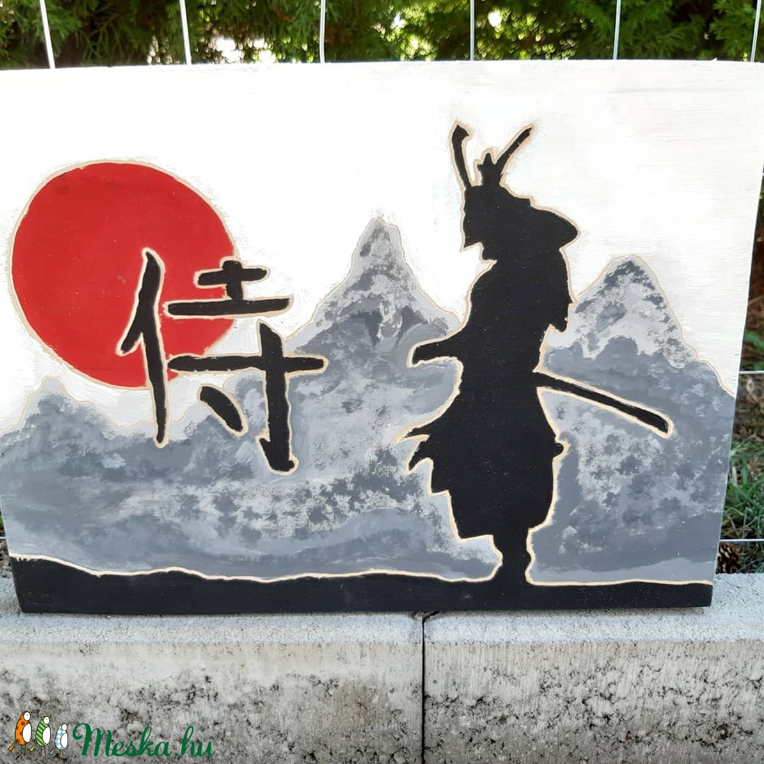 A szamuráj festett, gravírozott festmény - otthon & életmód - fából készült kép - fából készült kép - Meska.hu