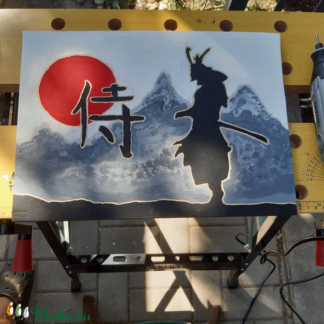 A szamuráj festett, gravírozott festmény - otthon & életmód - fából készült kép - fából készült kép - Meska.hu