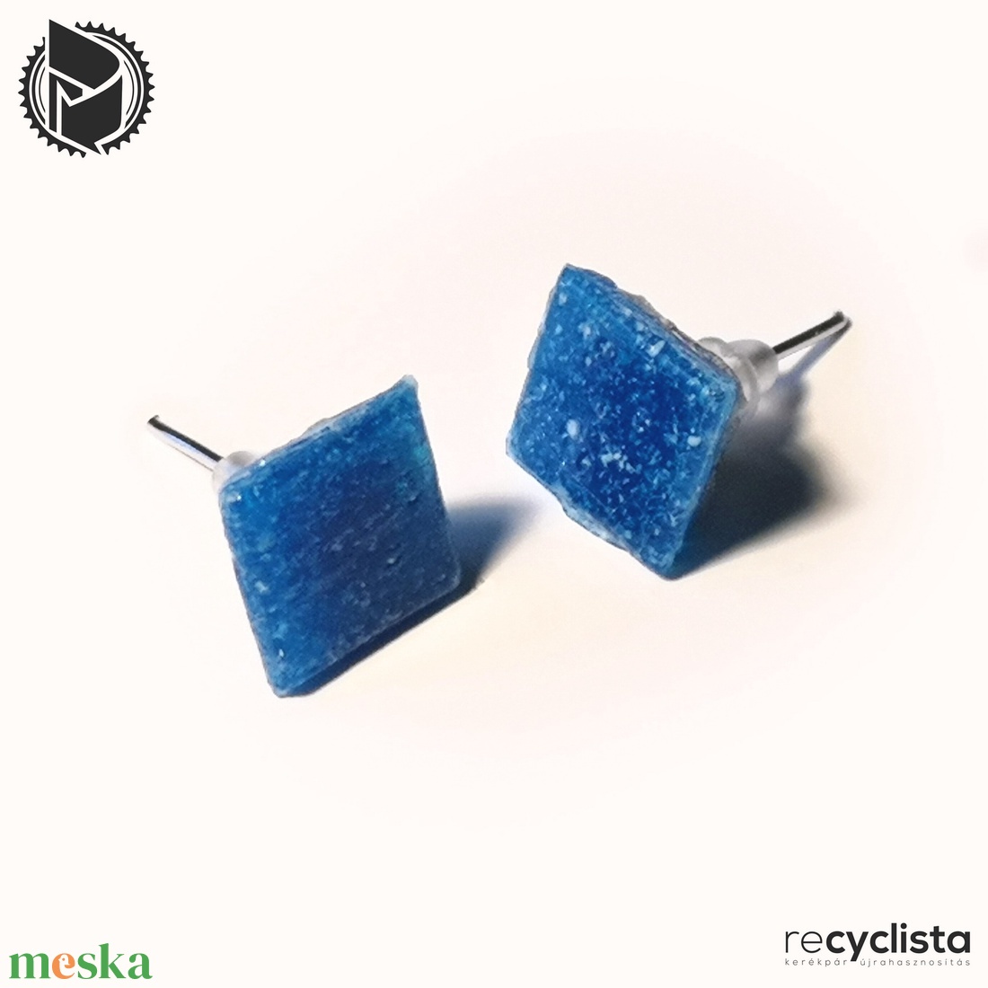 recyclista  MOZ-04 fülbevaló üvegmozaikból - sötétkék - ékszer - fülbevaló - lógó fülbevaló - Meska.hu