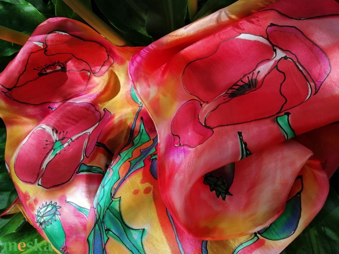 Kézi festésű valódi hernyóselyem sál-Pipacstánc - ruha & divat - sál, sapka, kendő - sál - Meska.hu Kézi festésű valódi hernyóselyem sál-Pipacstánc - ruha & divat - sál, sapka, kendő - sál - Meska.hu