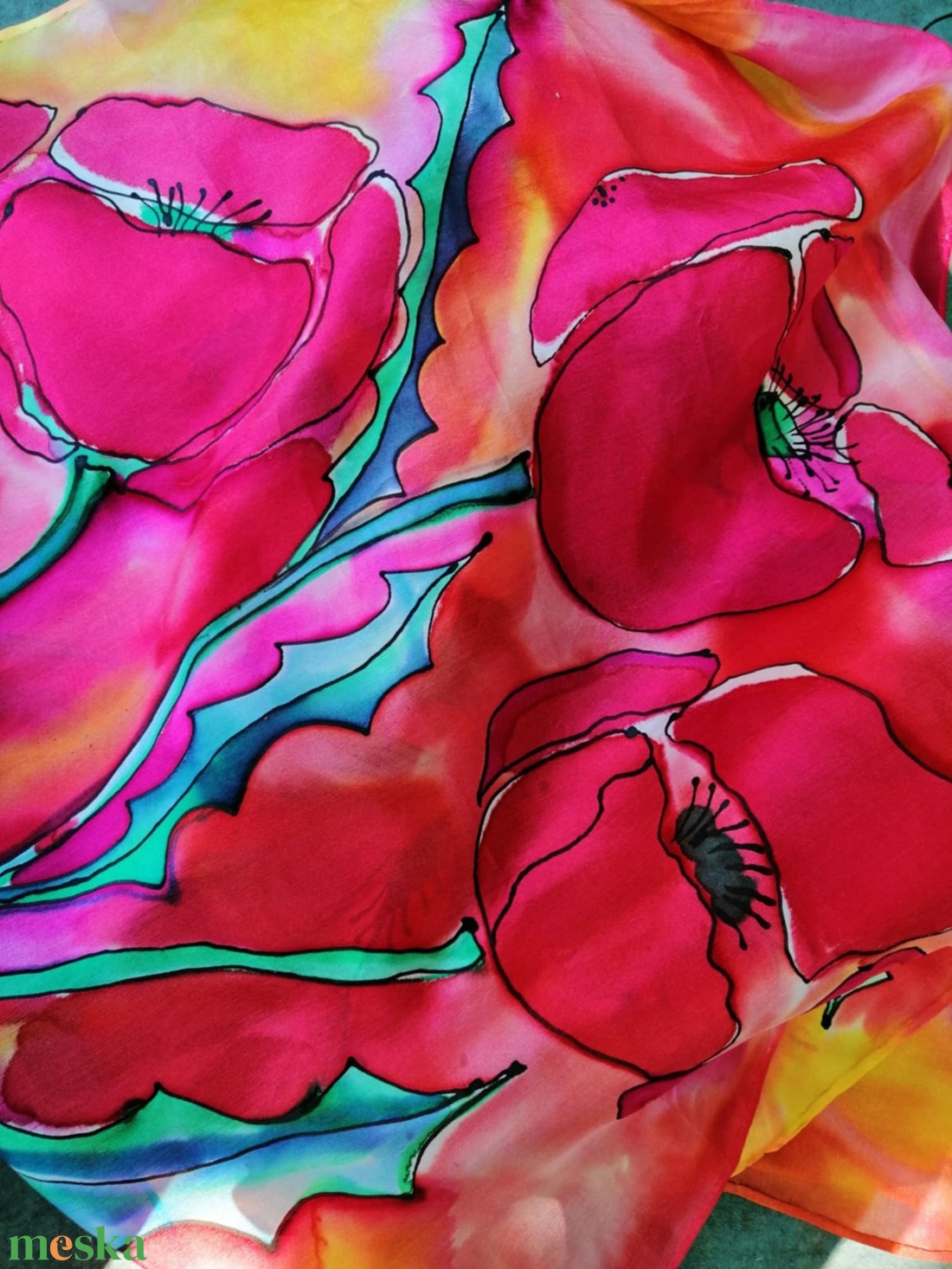 Kézi festésű valódi hernyóselyem sál-Pipacstánc - ruha & divat - sál, sapka, kendő - sál - Meska.hu Kézi festésű valódi hernyóselyem sál-Pipacstánc - ruha & divat - sál, sapka, kendő - sál - Meska.hu