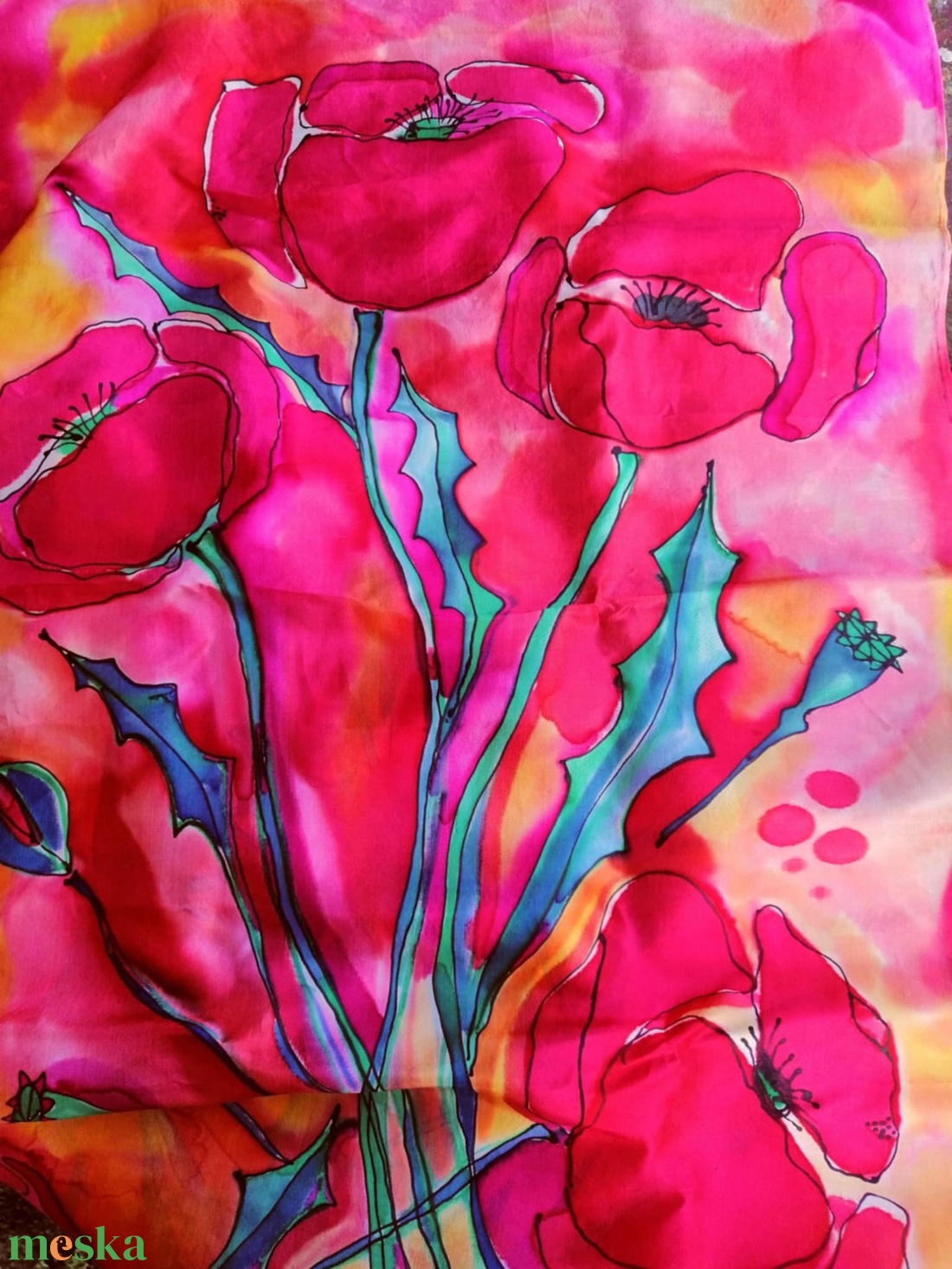 Kézi festésű valódi hernyóselyem sál-Pipacstánc - ruha & divat - sál, sapka, kendő - sál - Meska.hu Kézi festésű valódi hernyóselyem sál-Pipacstánc - ruha & divat - sál, sapka, kendő - sál - Meska.hu