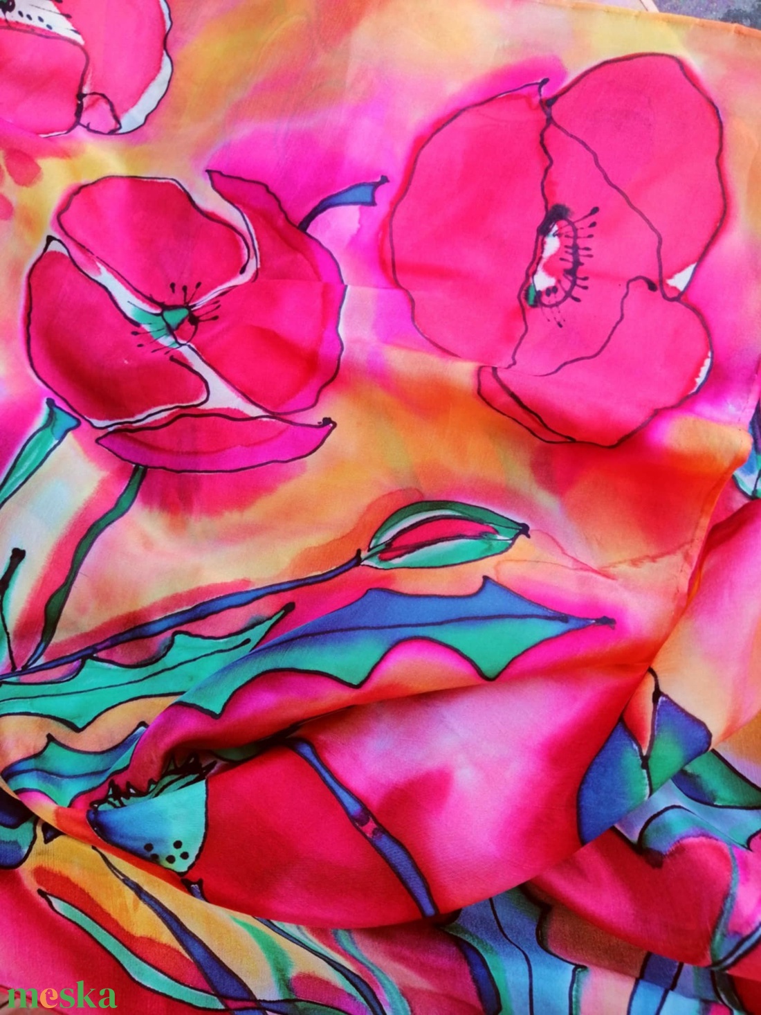 Kézi festésű valódi hernyóselyem sál-Pipacstánc - ruha & divat - sál, sapka, kendő - sál - Meska.hu Kézi festésű valódi hernyóselyem sál-Pipacstánc - ruha & divat - sál, sapka, kendő - sál - Meska.hu