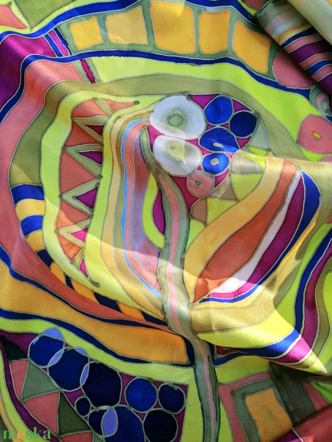 Kézi festésű valódi hernyóselyem kendő-Színvarázslat - ruha & divat - sál, sapka, kendő - kendő - Meska.hu