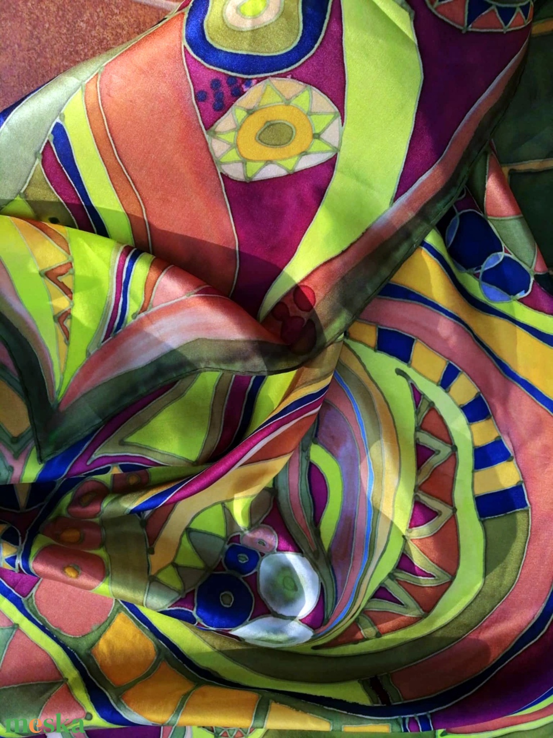 Kézi festésű valódi hernyóselyem kendő-Színvarázslat - ruha & divat - sál, sapka, kendő - kendő - Meska.hu