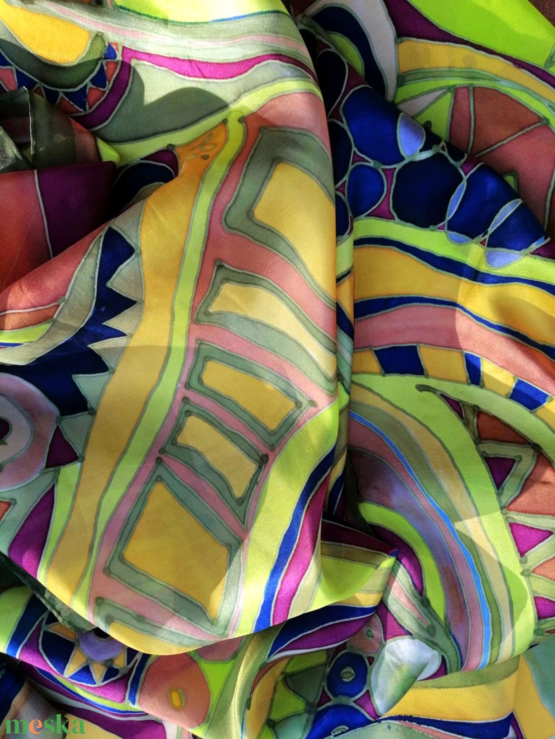 Kézi festésű valódi hernyóselyem kendő-Színvarázslat - ruha & divat - sál, sapka, kendő - kendő - Meska.hu