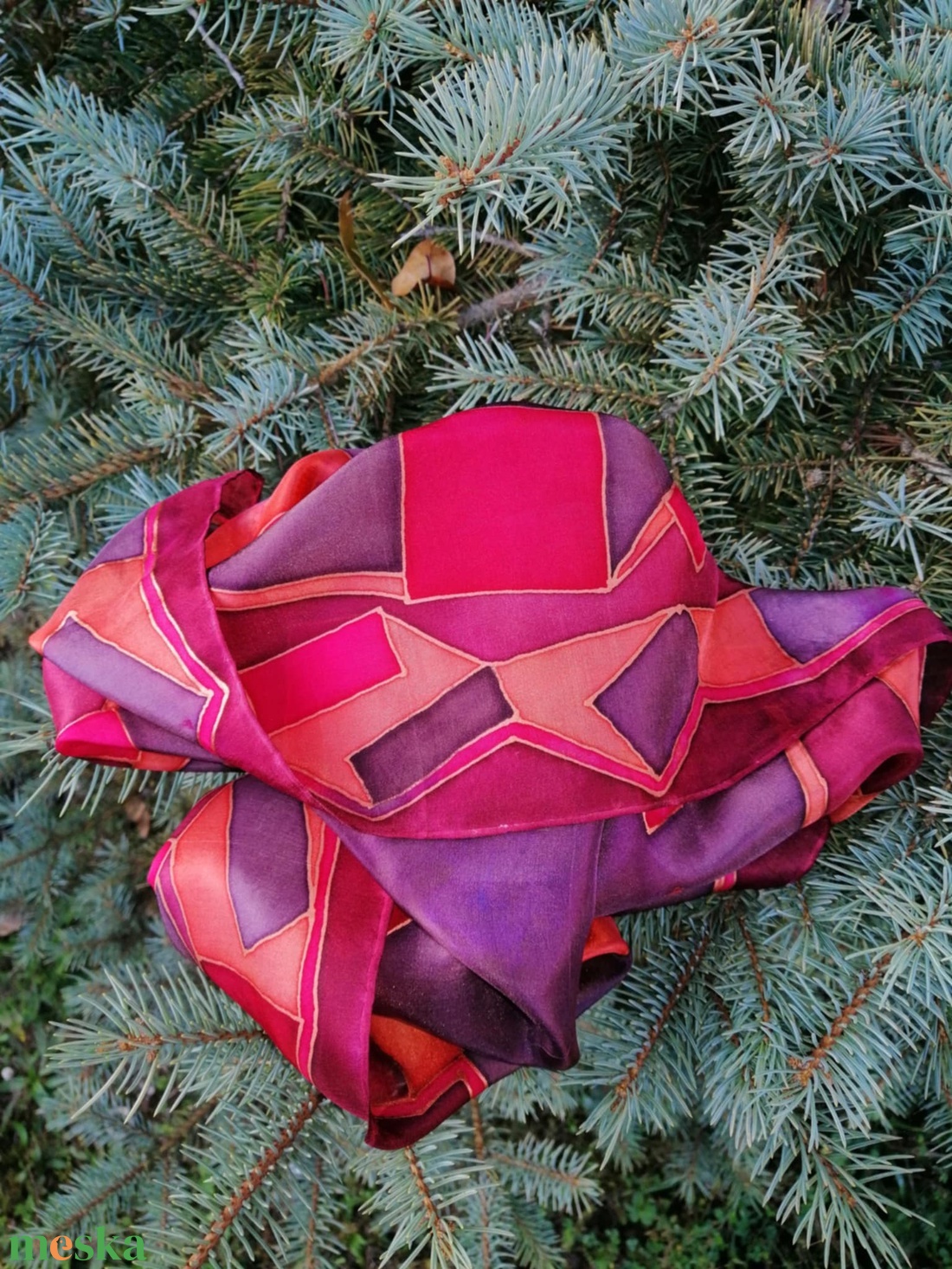 Kézi festésű valódi hernyóselyem kendő az ősz színeivel - ruha & divat - sál, sapka, kendő - kendő - Meska.hu