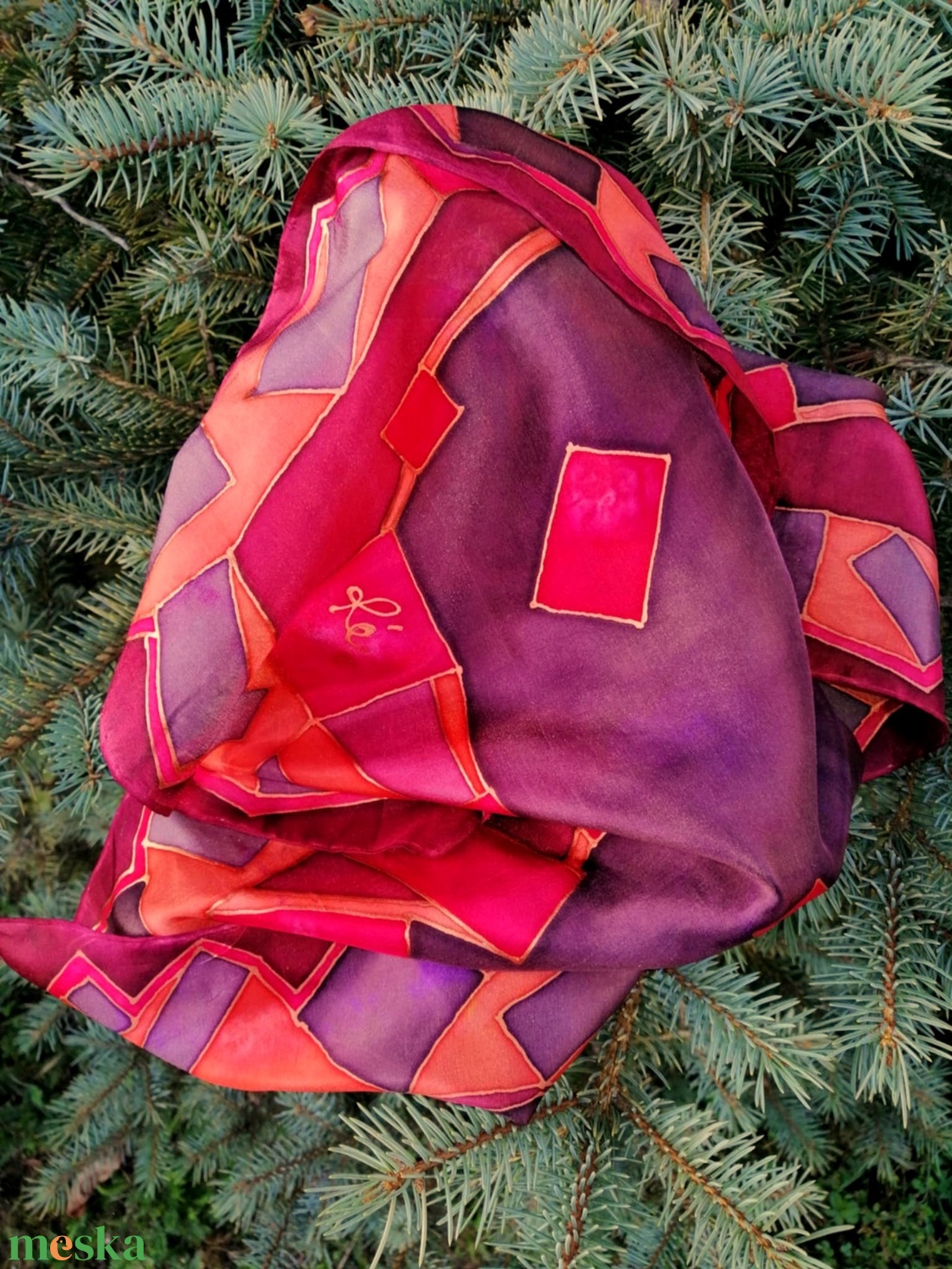 Kézi festésű valódi hernyóselyem kendő az ősz színeivel - ruha & divat - sál, sapka, kendő - kendő - Meska.hu