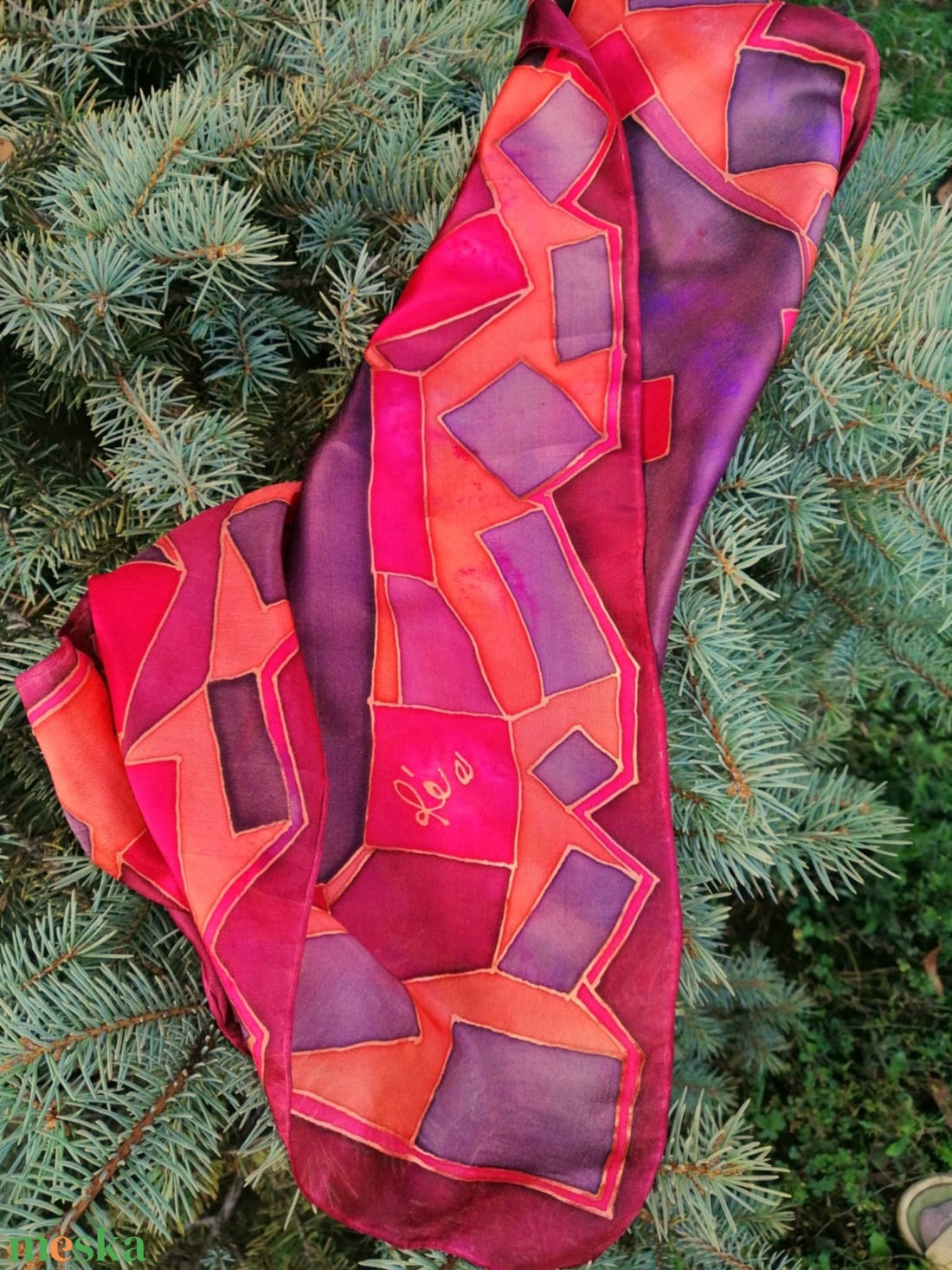 Kézi festésű valódi hernyóselyem kendő az ősz színeivel - ruha & divat - sál, sapka, kendő - kendő - Meska.hu