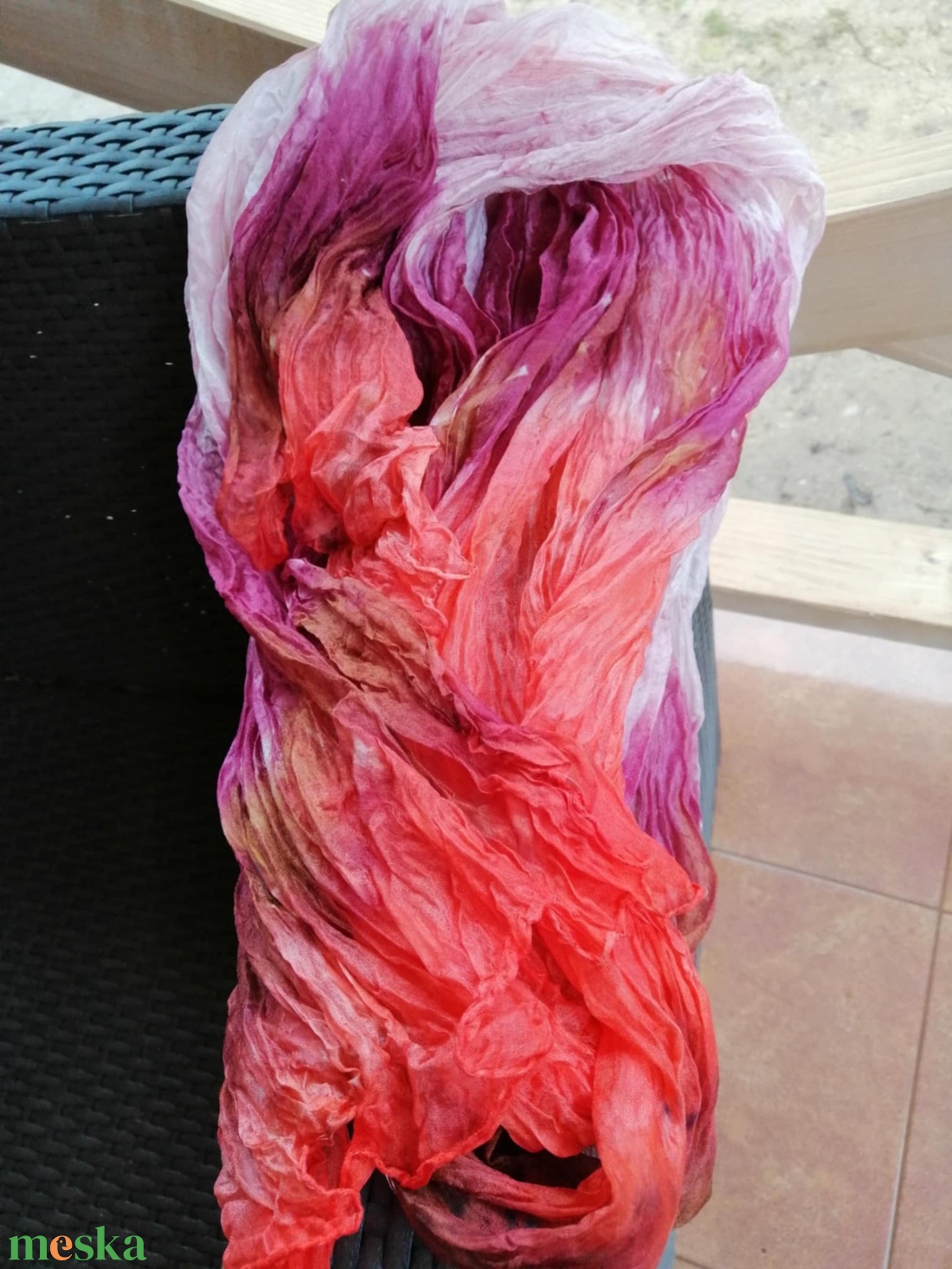 Gyűrt,batikolt valódi selyemsál -Narancs,bordó,barna - ruha & divat - sál, sapka, kendő - kendő - Meska.hu