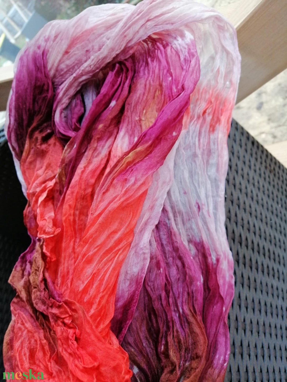 Gyűrt,batikolt valódi selyemsál -Narancs,bordó,barna - ruha & divat - sál, sapka, kendő - kendő - Meska.hu