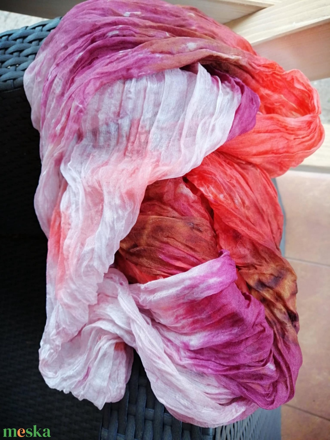 Gyűrt,batikolt valódi selyemsál -Narancs,bordó,barna - ruha & divat - sál, sapka, kendő - kendő - Meska.hu