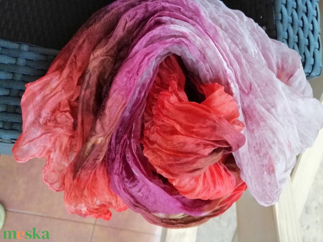 Gyűrt,batikolt valódi selyemsál -Narancs,bordó,barna - ruha & divat - sál, sapka, kendő - kendő - Meska.hu