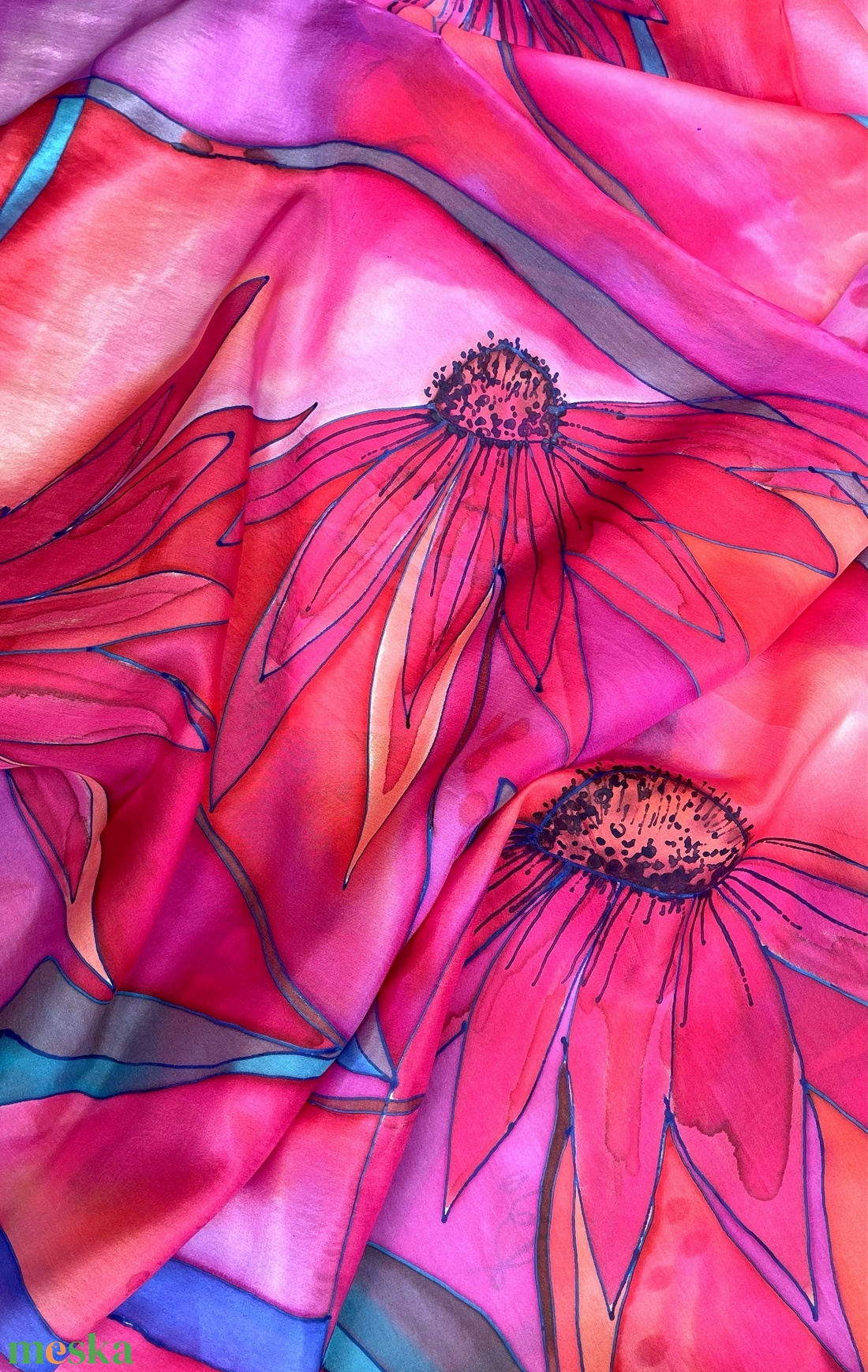 Kézi festésű valódi hernyóselyem sál-Bíbor - ruha & divat - sál, sapka, kendő - sál - Meska.hu