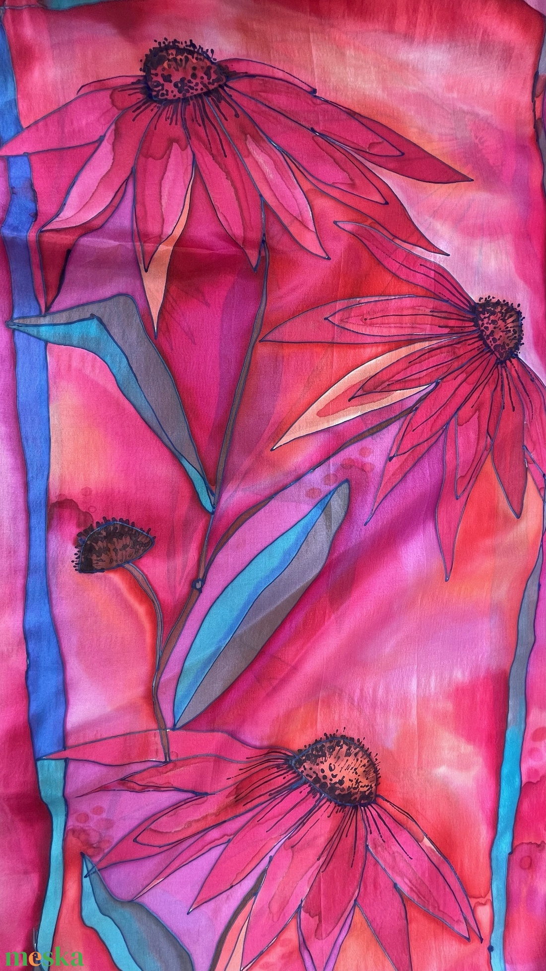 Kézi festésű valódi hernyóselyem sál-Bíbor - ruha & divat - sál, sapka, kendő - sál - Meska.hu