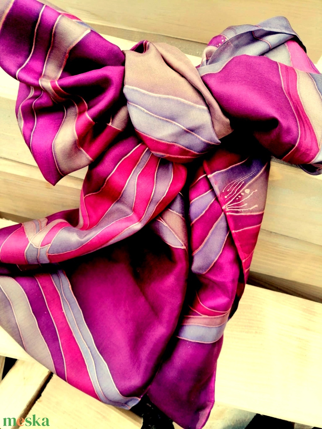 Kézi festésű valódi hernyóselyem sál-Bordó-barna árnyalatok - ruha & divat - sál, sapka, kendő - sál - Meska.hu