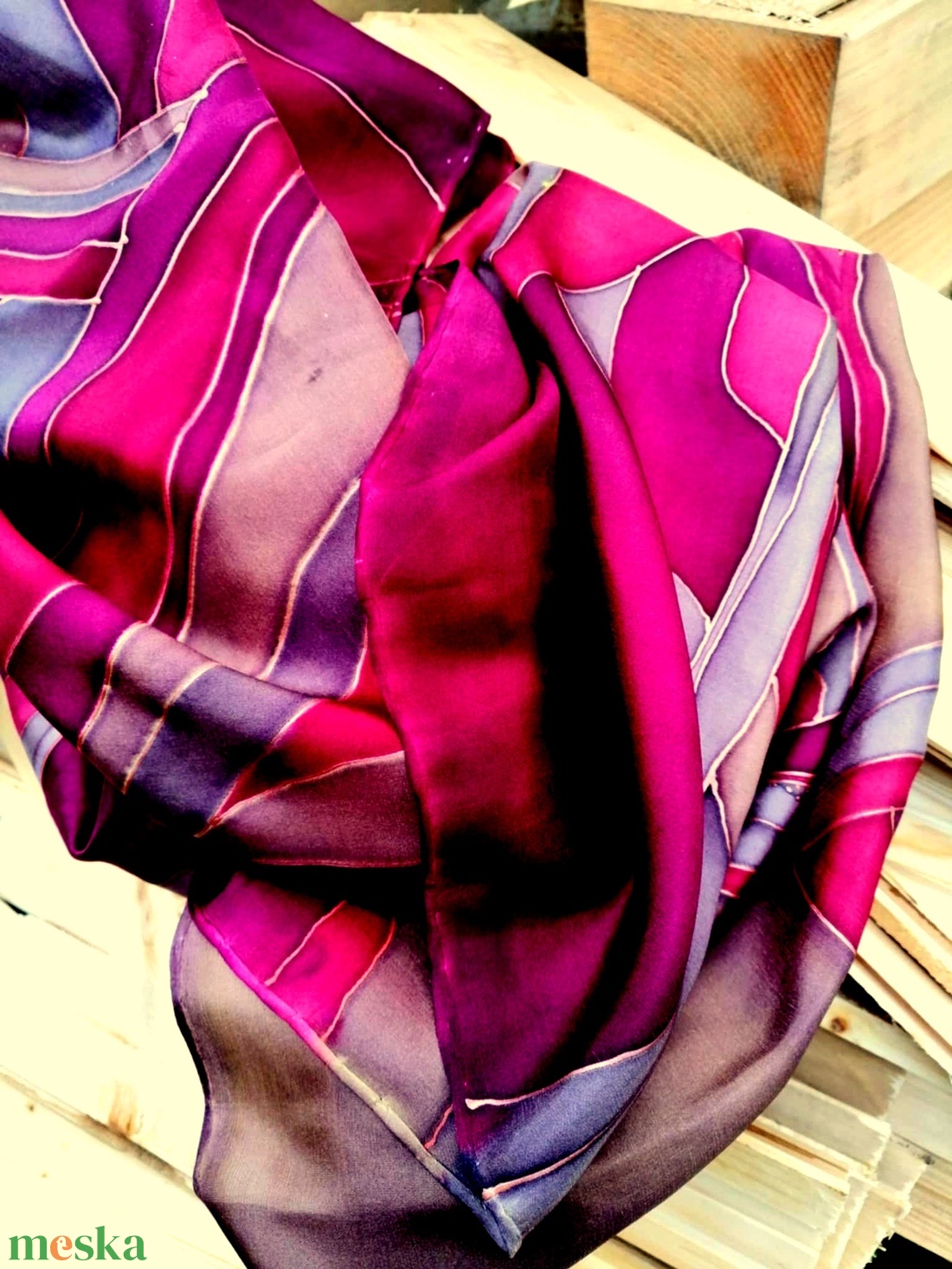 Kézi festésű valódi hernyóselyem sál-Bordó-barna árnyalatok - ruha & divat - sál, sapka, kendő - sál - Meska.hu