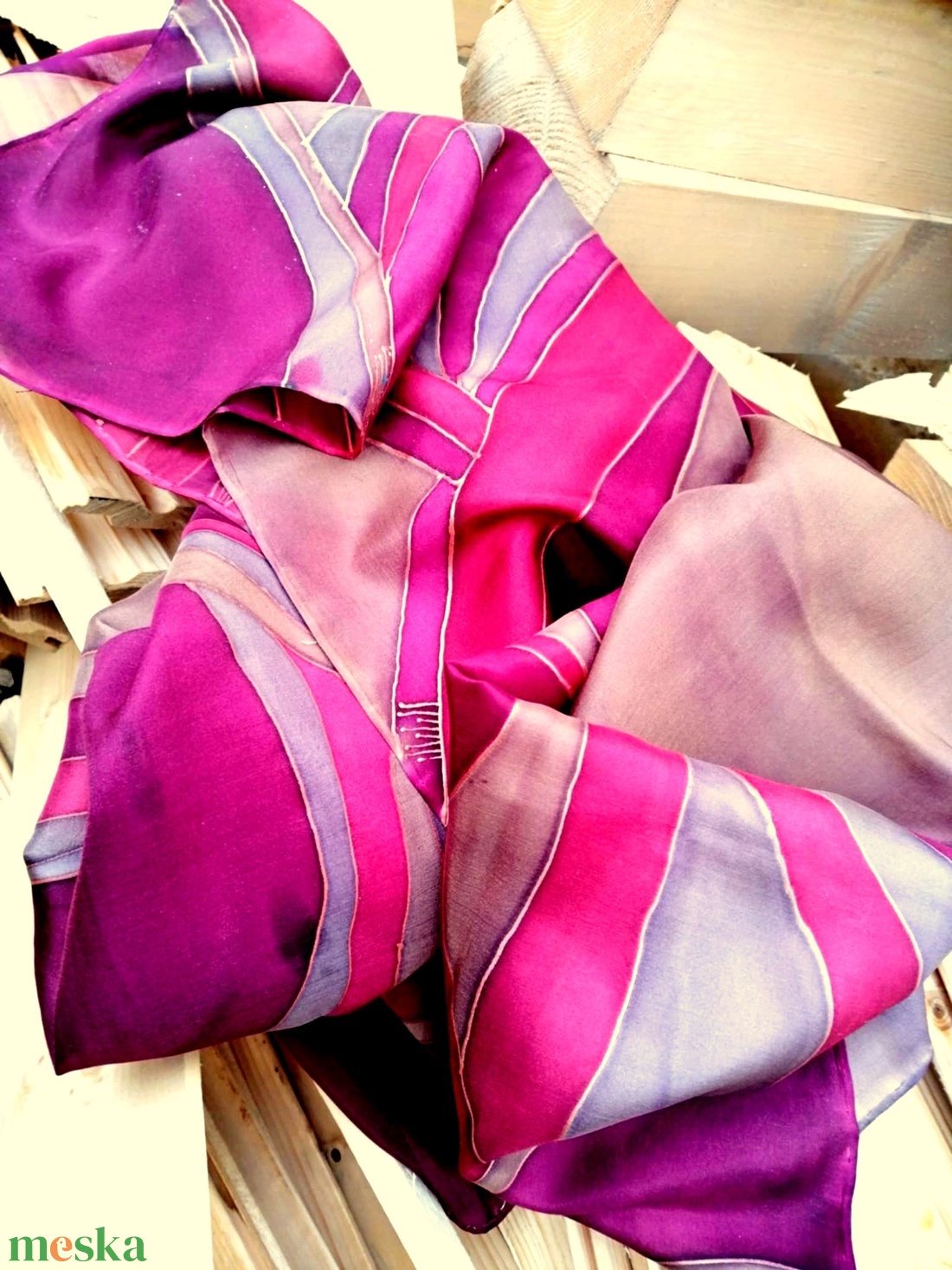 Kézi festésű valódi hernyóselyem sál-Bordó-barna árnyalatok - ruha & divat - sál, sapka, kendő - sál - Meska.hu