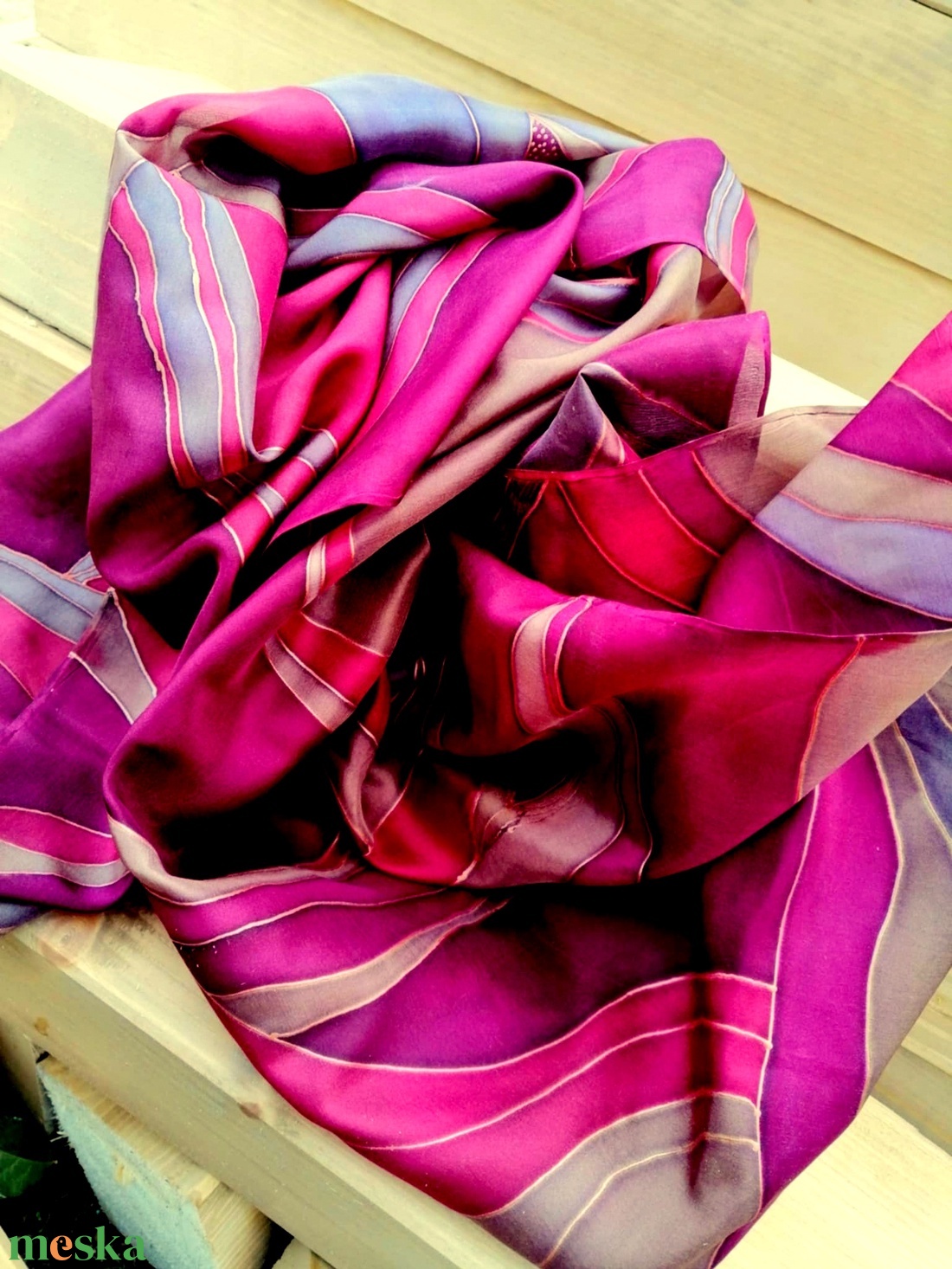 Kézi festésű valódi hernyóselyem sál-Bordó-barna árnyalatok - ruha & divat - sál, sapka, kendő - sál - Meska.hu