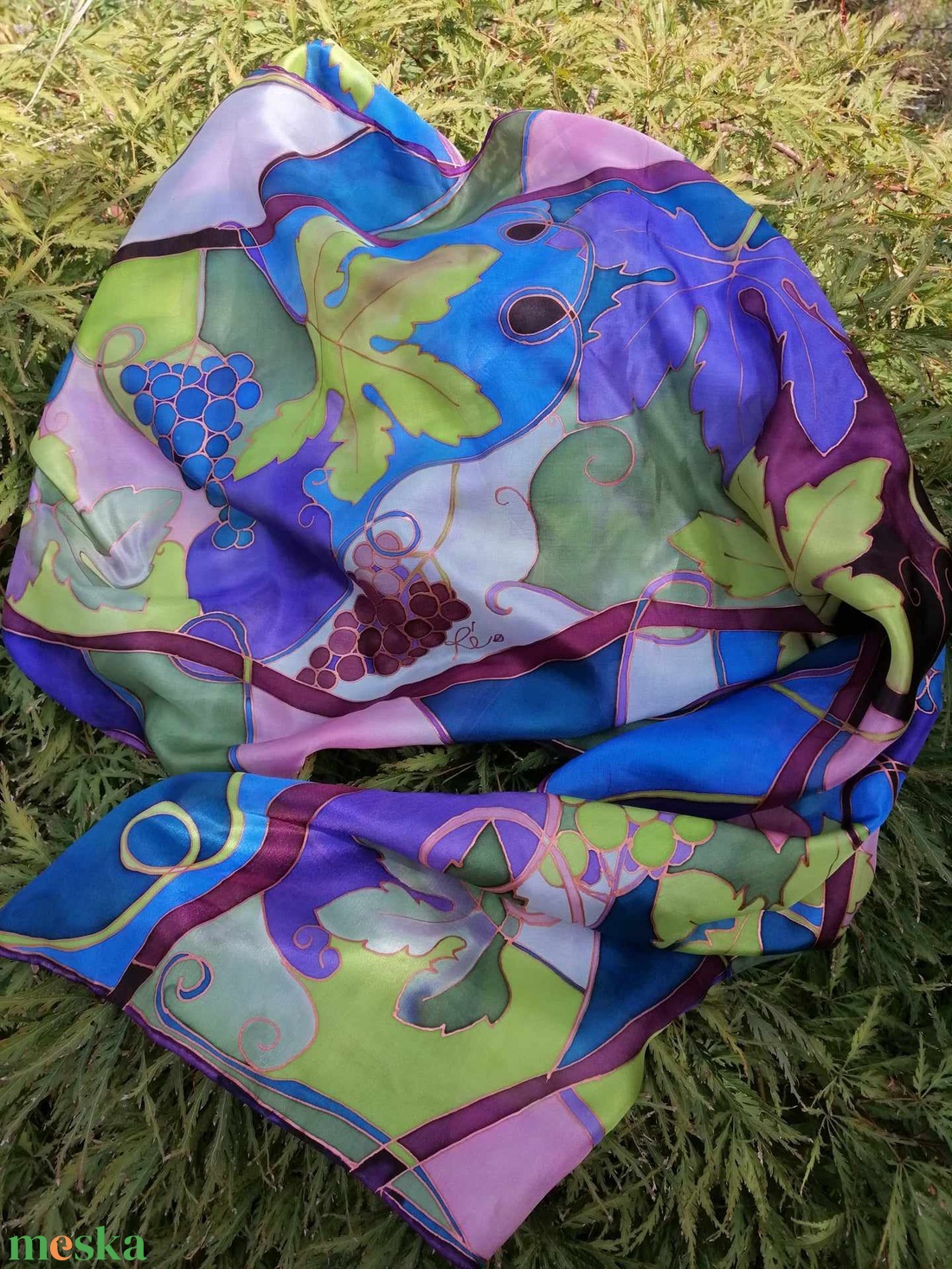 Kézi festésű valódi selyemsál-Szőlőfürtök - ruha & divat - sál, sapka, kendő - sál - Meska.hu