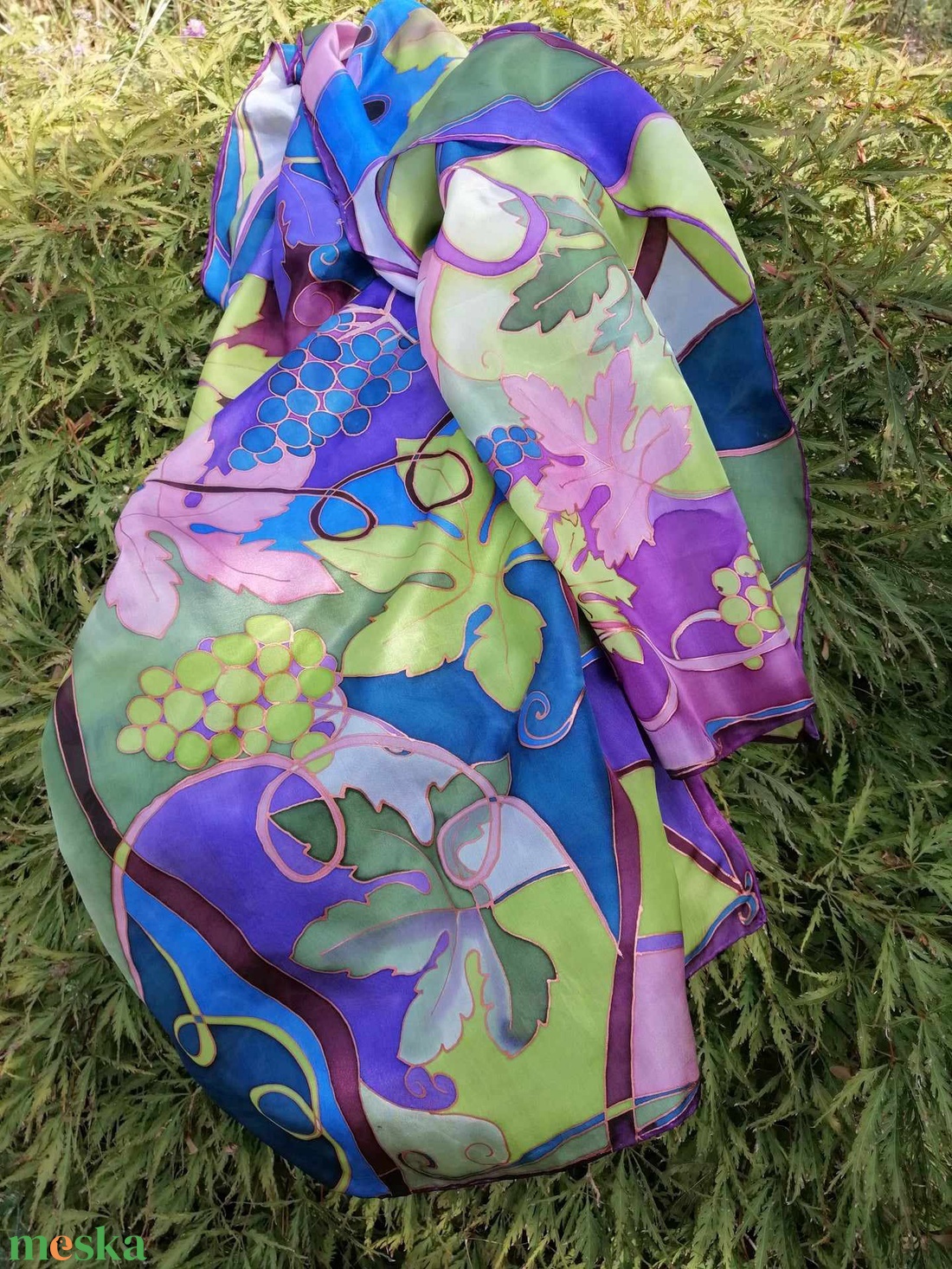 Kézi festésű valódi selyemsál-Szőlőfürtök - ruha & divat - sál, sapka, kendő - sál - Meska.hu