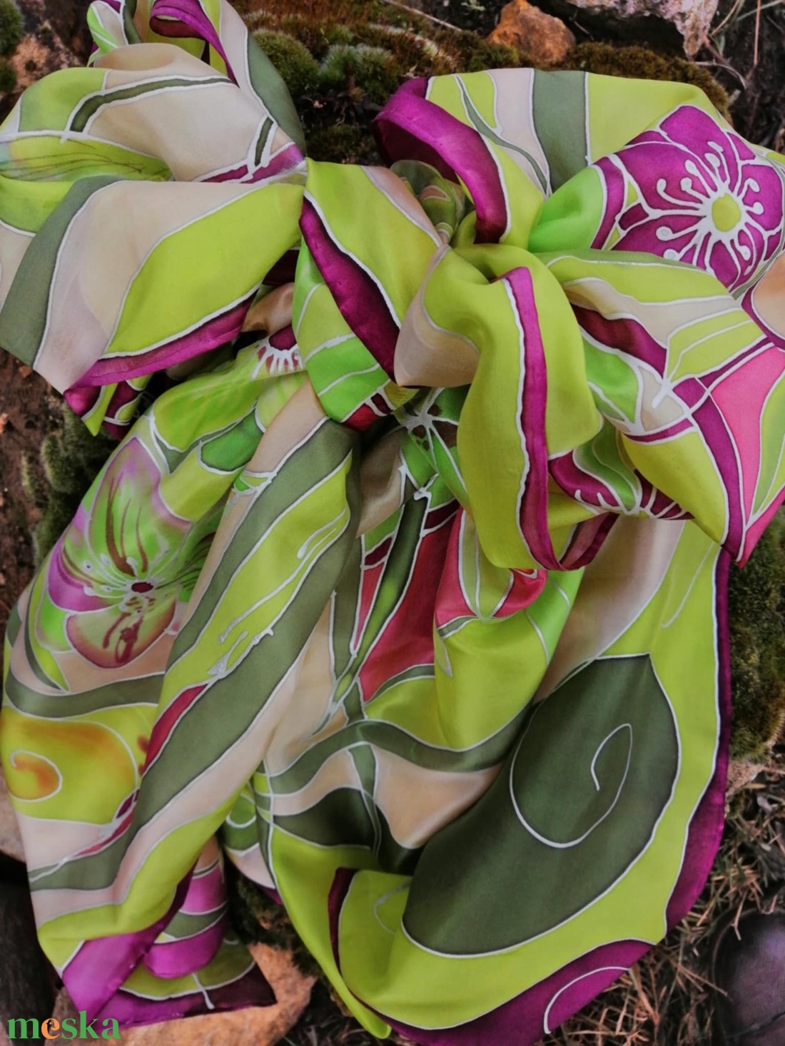 Kézi festésű valódi selyemsál-Helleborus - ruha & divat - sál, sapka, kendő - sál - Meska.hu