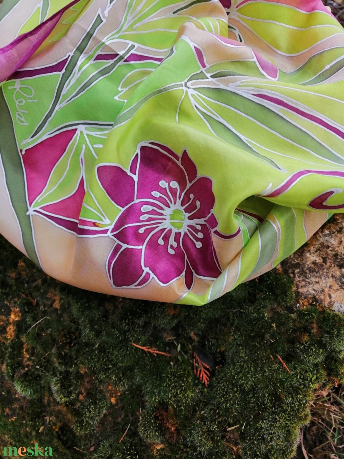 Kézi festésű valódi selyemsál-Helleborus - ruha & divat - sál, sapka, kendő - sál - Meska.hu